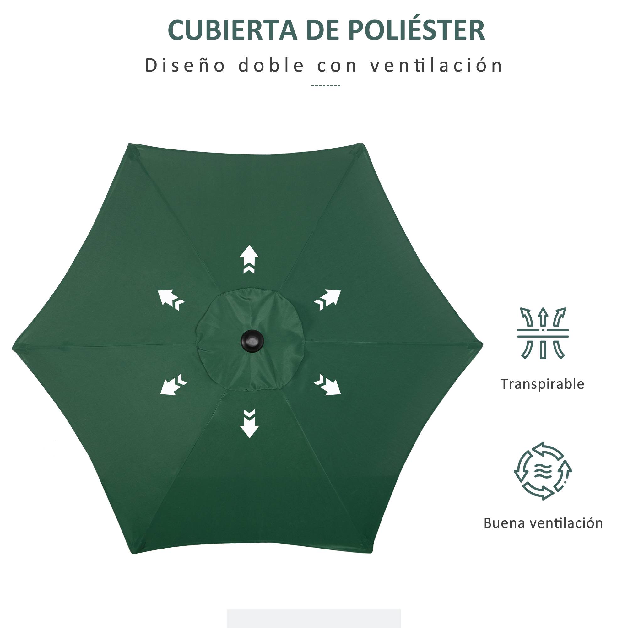 Parasol terrasse mat aluminium, toit ventilation, mat demontable, impermeable, patio, vert - Image 8