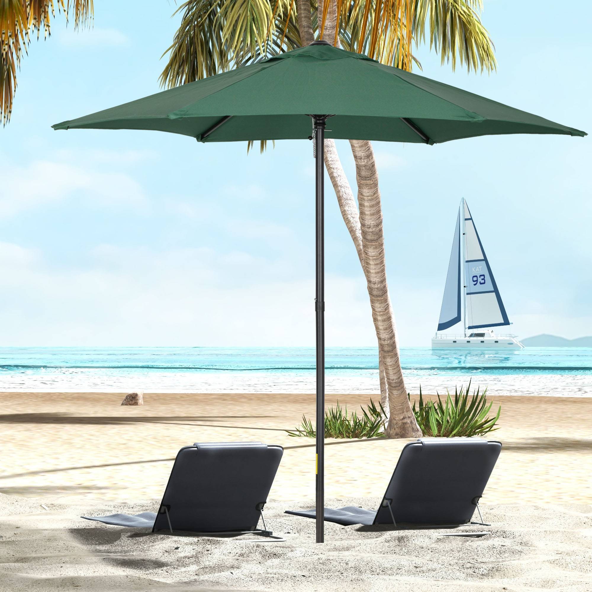 Parasol terrasse mat aluminium, toit ventilation, mat demontable, impermeable, patio, vert - Image 3