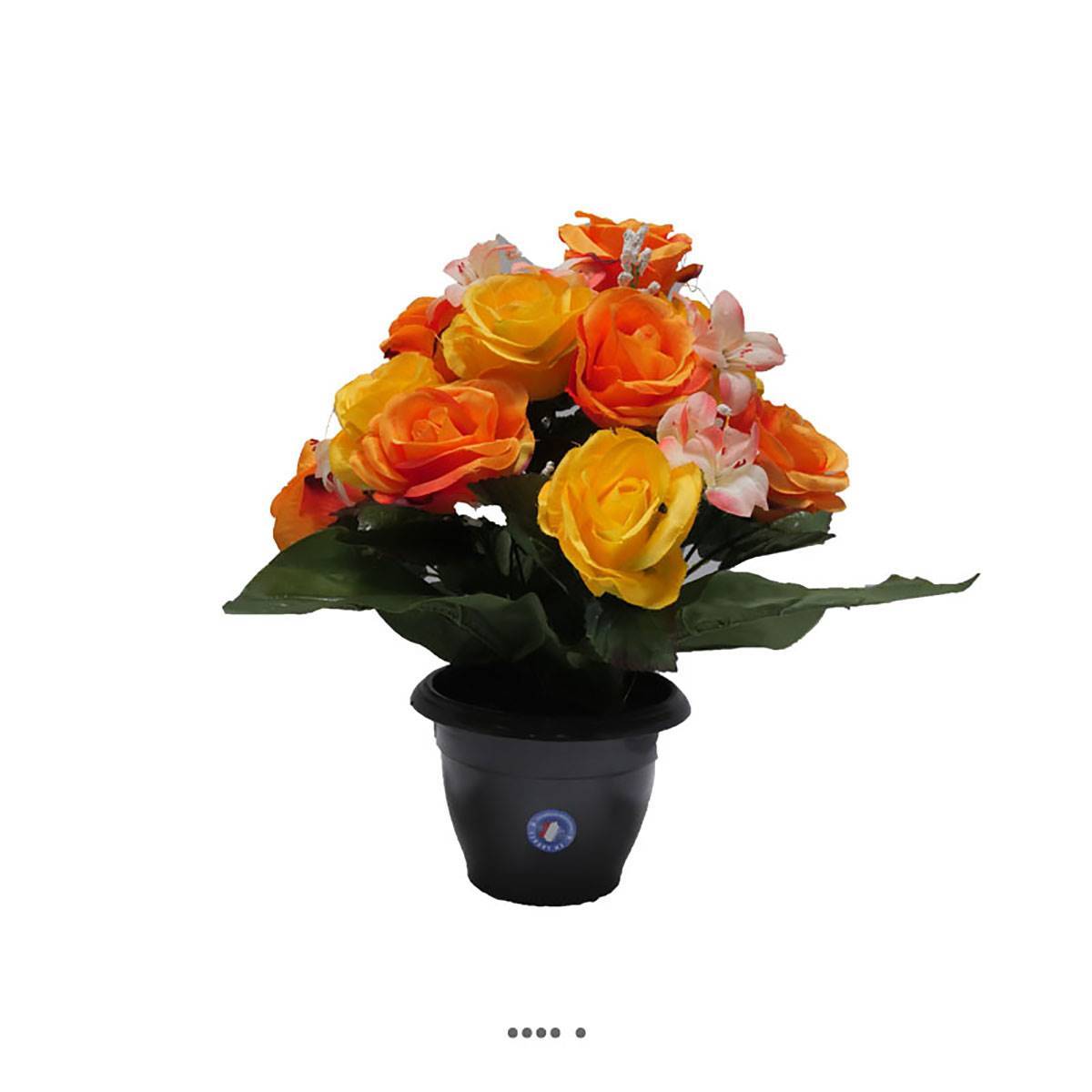 Artificielles - Fleurs artificielles cimetière pot de roses, min fleurs et gypsophiles H 36 cm D 32 cm Orange - couleur: Orange 660 - Image 1