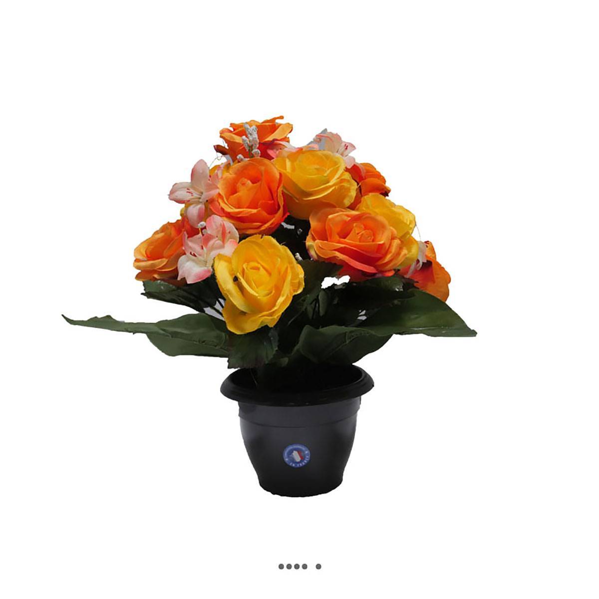 Artificielles - Fleurs artificielles cimetière pot de roses, min fleurs et gypsophiles H 36 cm D 32 cm Orange - couleur: Orange 660 - Image 2