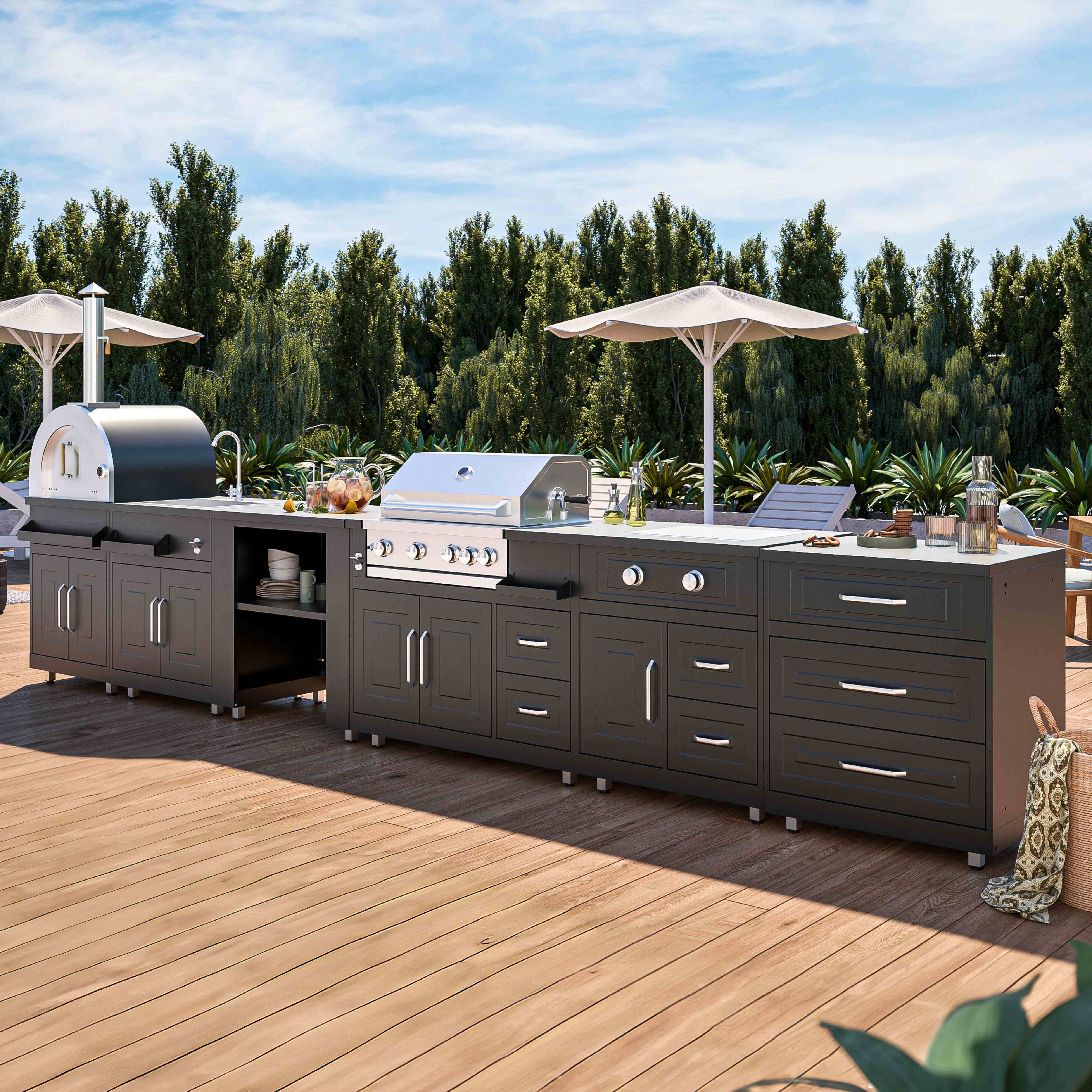 Oviala - Cuisine d'extérieur 6 meubles avec module cuisson  Memphis - Oviala - Image 1