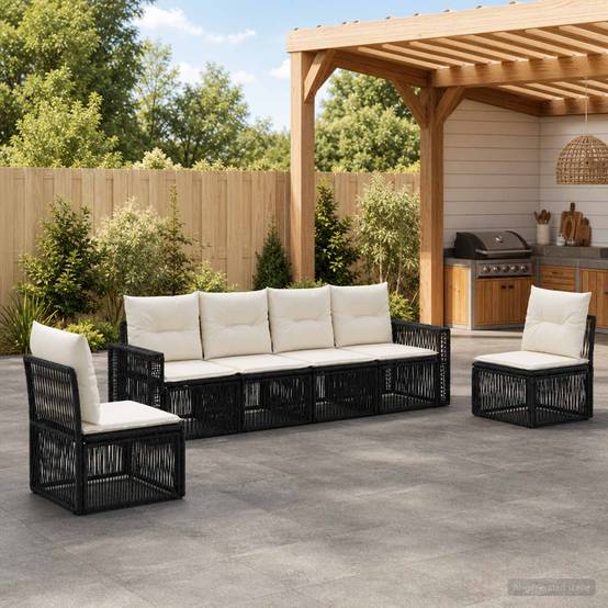 Vidaxl - Ensemble de canapé de jardin 6 pcs-Salons de jardin 6 place Noir et blanc crème - Image 1