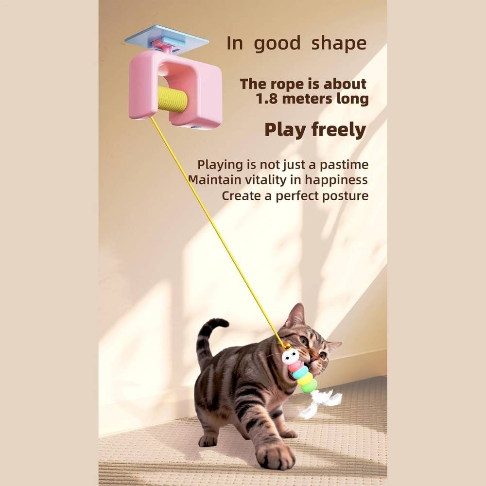 Jouets pour chats-Jouet interactif suspendu pour chat - Automatique avec corde - Installation sans outils -Pink- Living123 - Image 2
