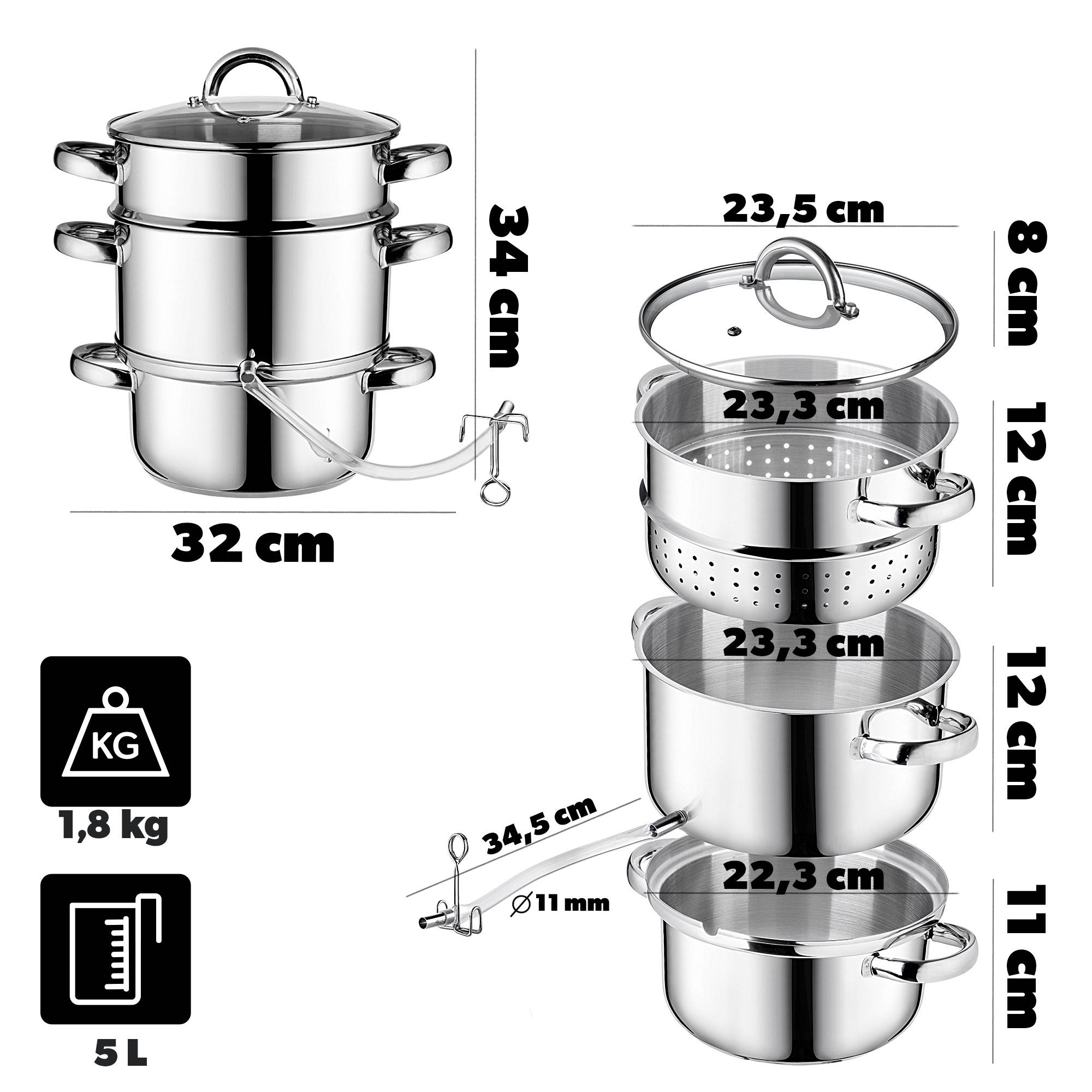 Presse-Agrumes Pot 5L Inox Vapeur Pour Induction Acier Gaz 3en1 - Image 3