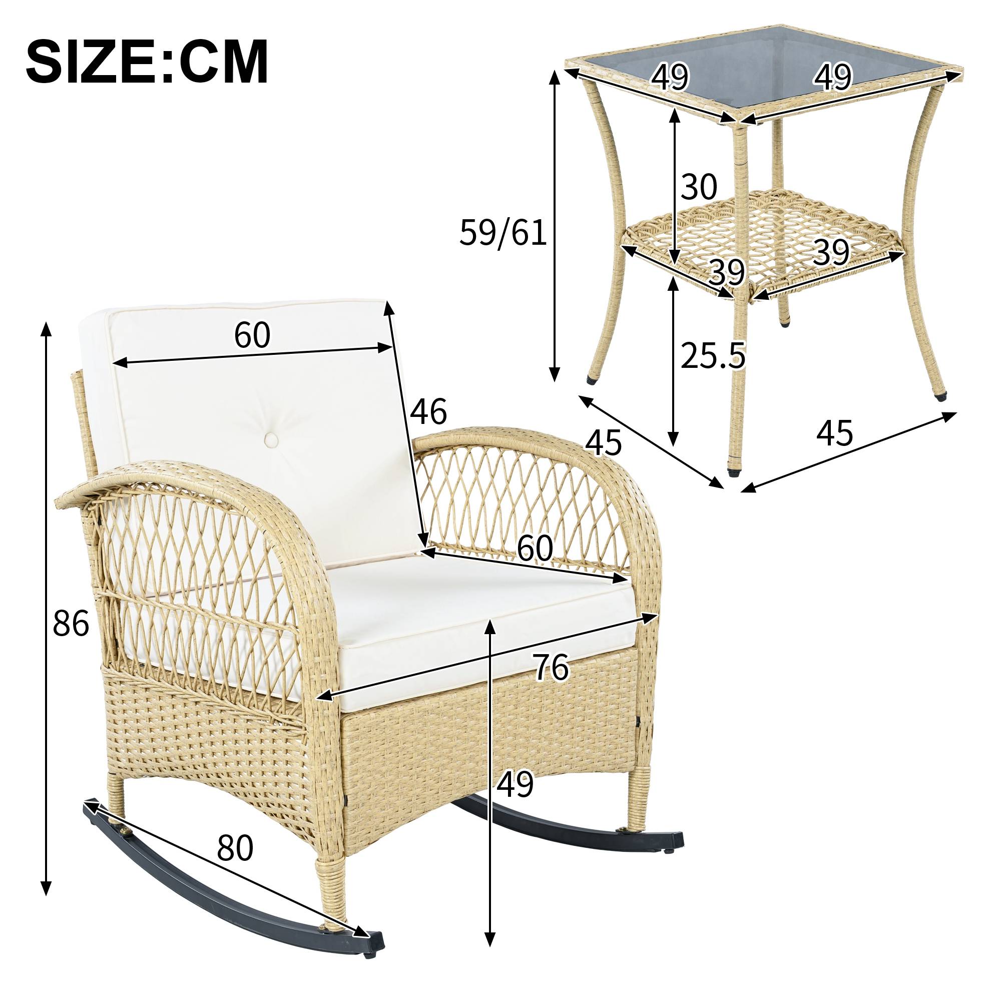 Ensemble Détente Extérieur avec 2 Chaises à Bascule et 1 Table pour balcon Polyester Beige - Image 5