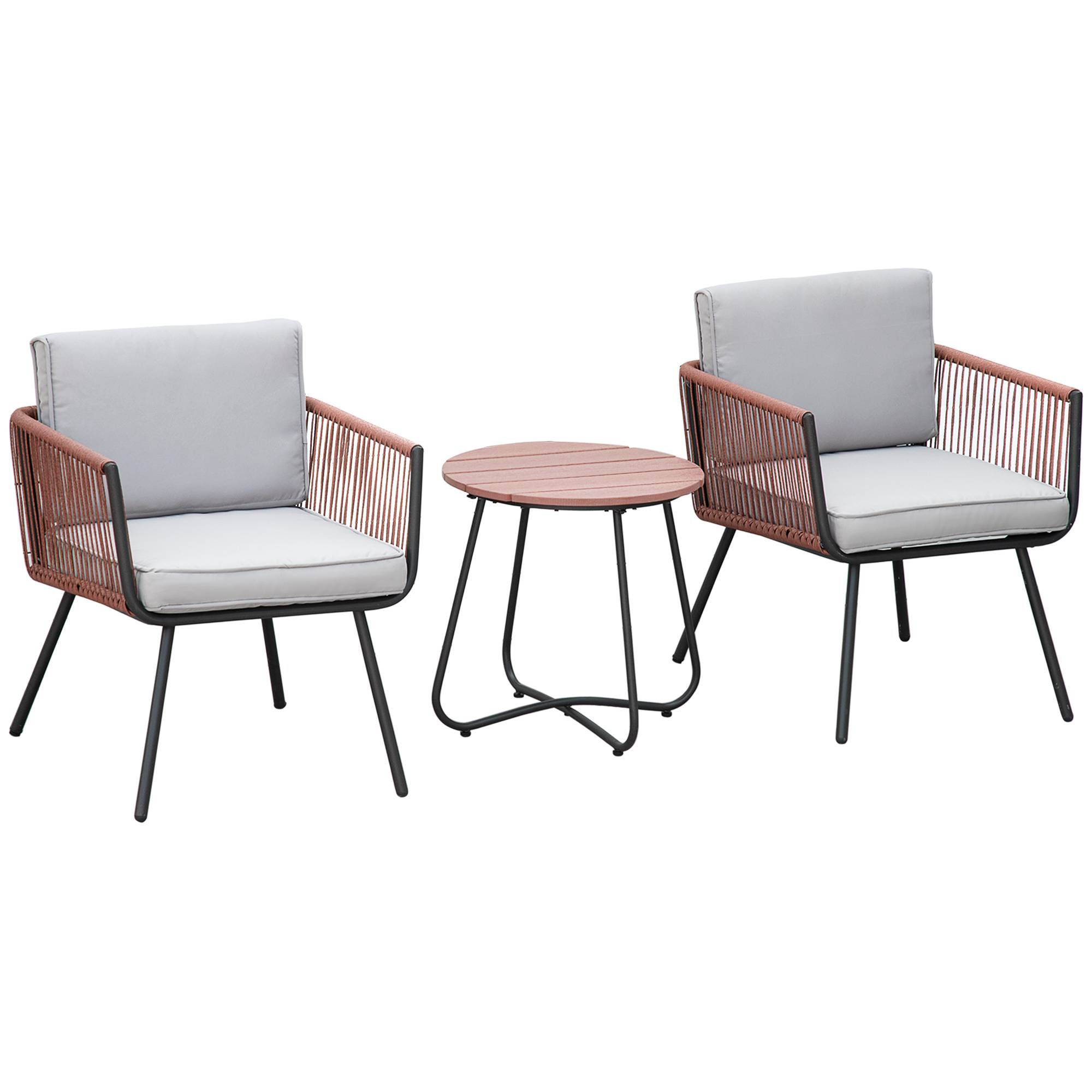 Outsunny - Ensemble bistro de jardin 2 places 3 pièces style contemporain coussins gris acier époxy noir résine filaire aspect rotin - Outsunny - Image 1