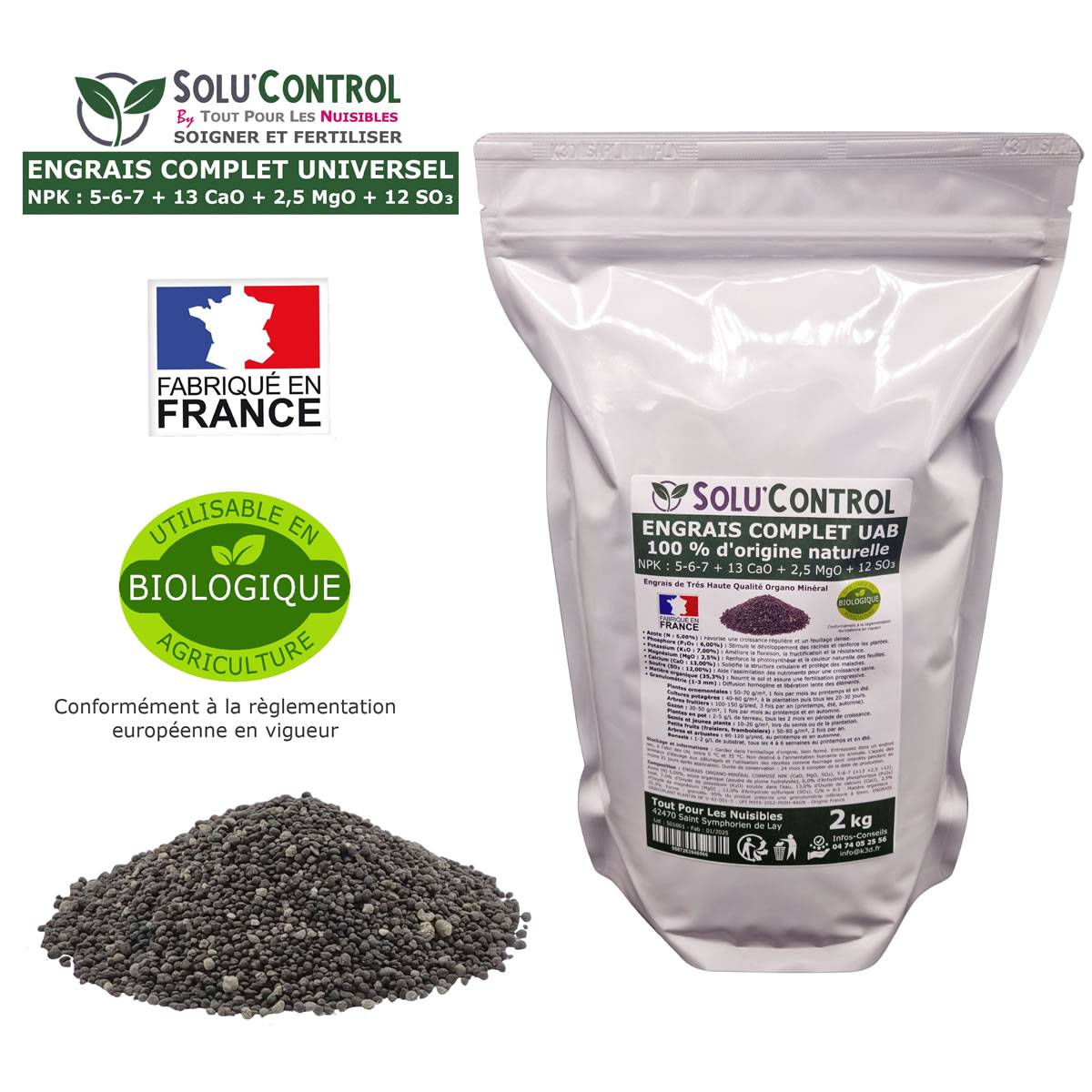 SOLU’CONTROL - 2 kg d'ENGRAIS COMPLET universel et équilibré - UAB - Utilisable en Agriculture Biologique - Image 2