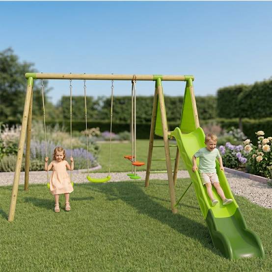 Station de jeux bois 2,30 m Topwood PALMI VERT - 5 enfants - Image 2