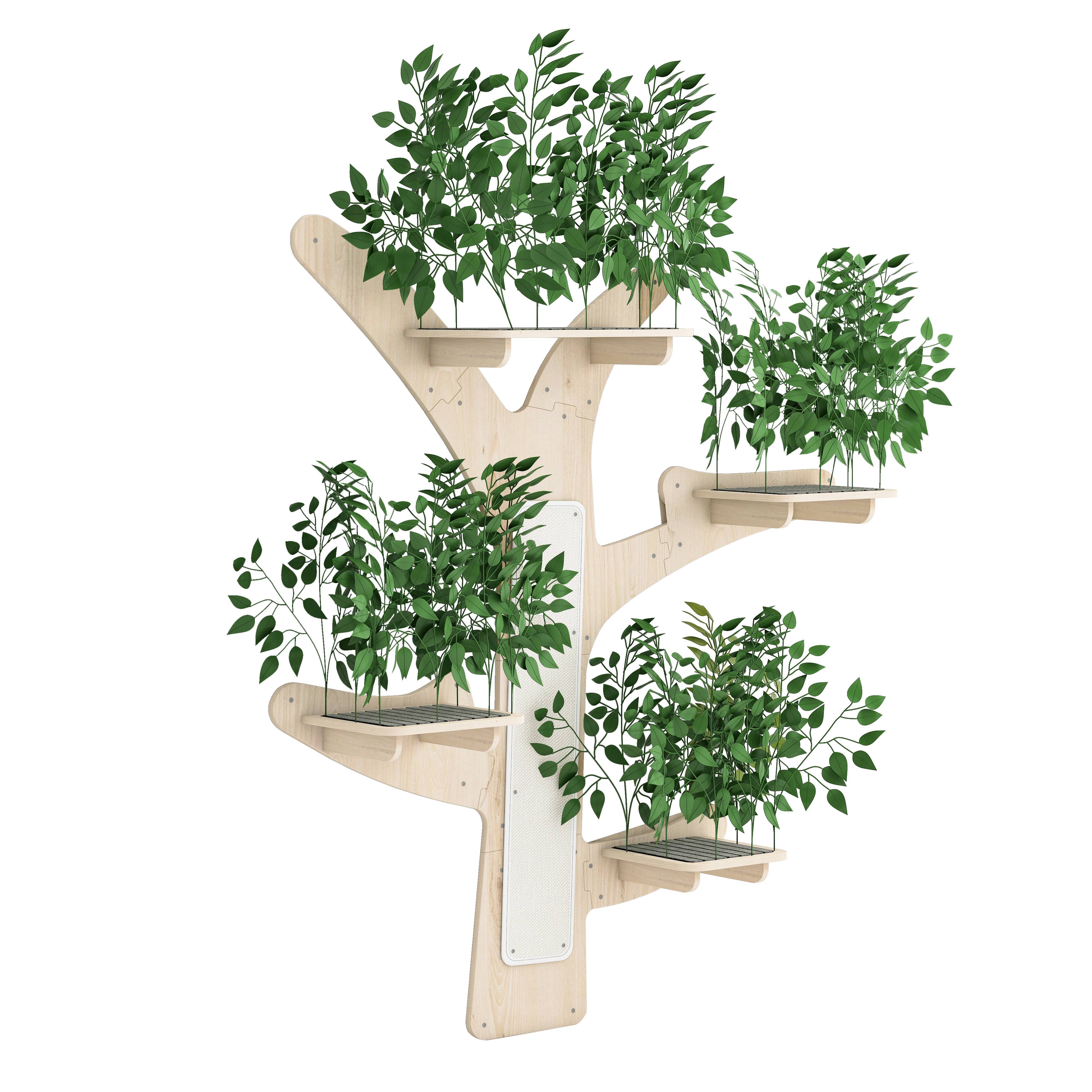 Arbre à chat mural en bois de pin, avec plateforme et surface à gratter, 155 x 210 cm, Vert - PANGIVO - Image 10