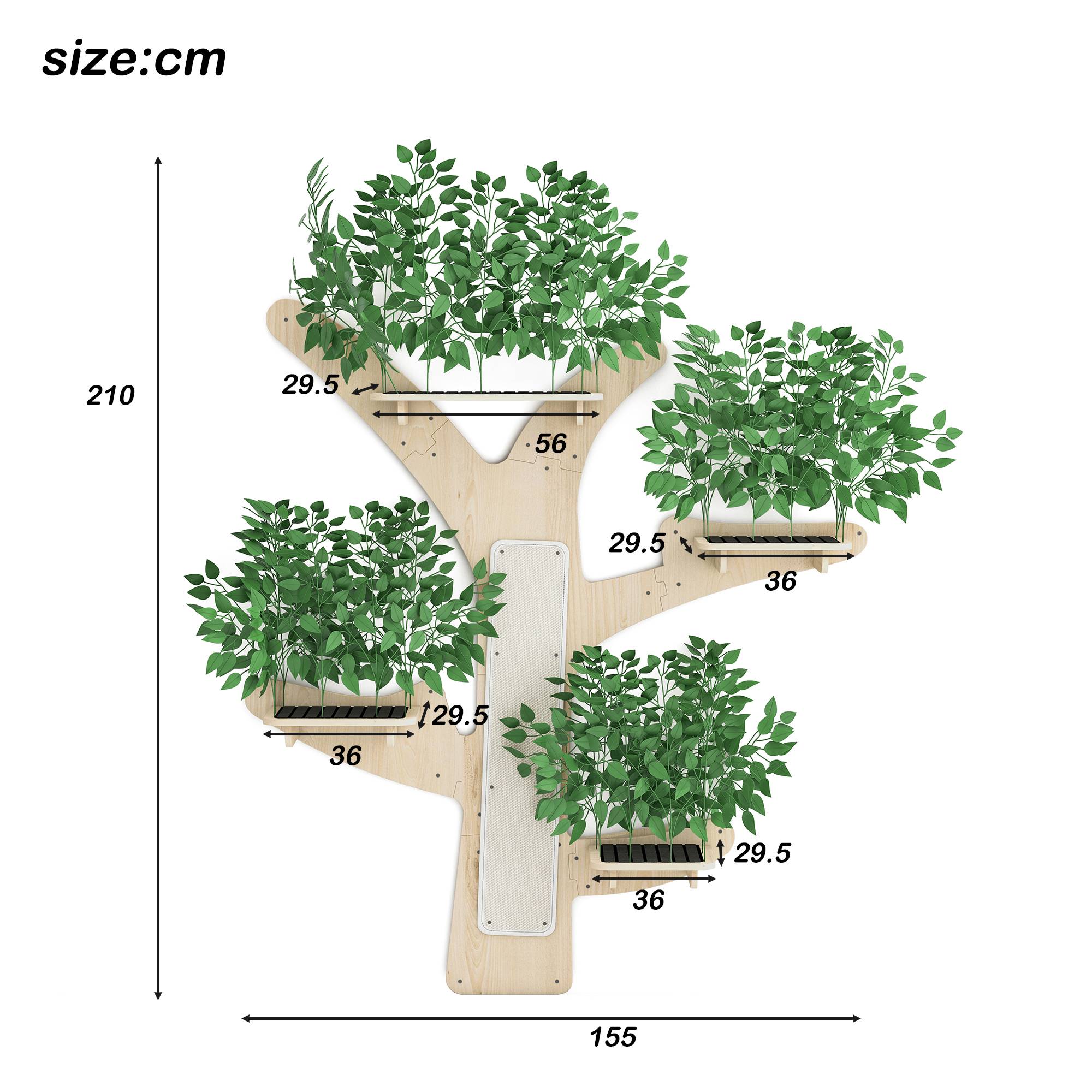 Arbre à chat mural en bois de pin, avec plateforme et surface à gratter, 155 x 210 cm, Vert - PANGIVO - Image 5