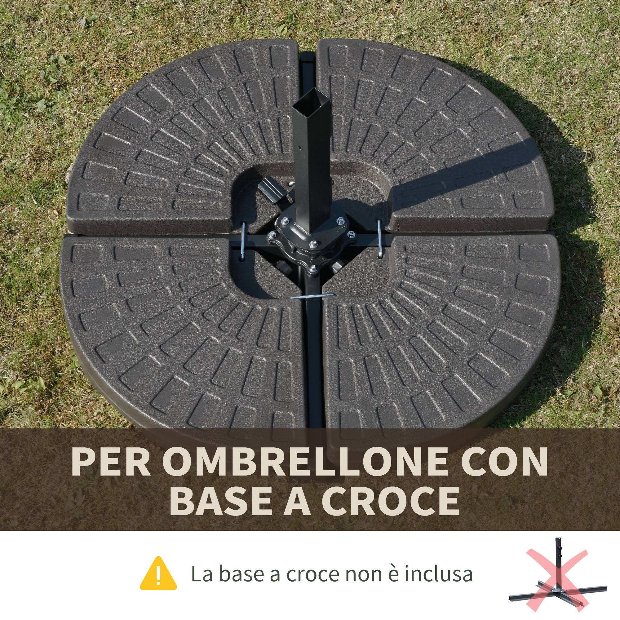 Lot de 4 lests pour parasol, bases en PEHD pliables avec 68 kg d'eau ou 100 kg de sable et eau, 100 x 100 x 10,5 cm, marron - Image 7