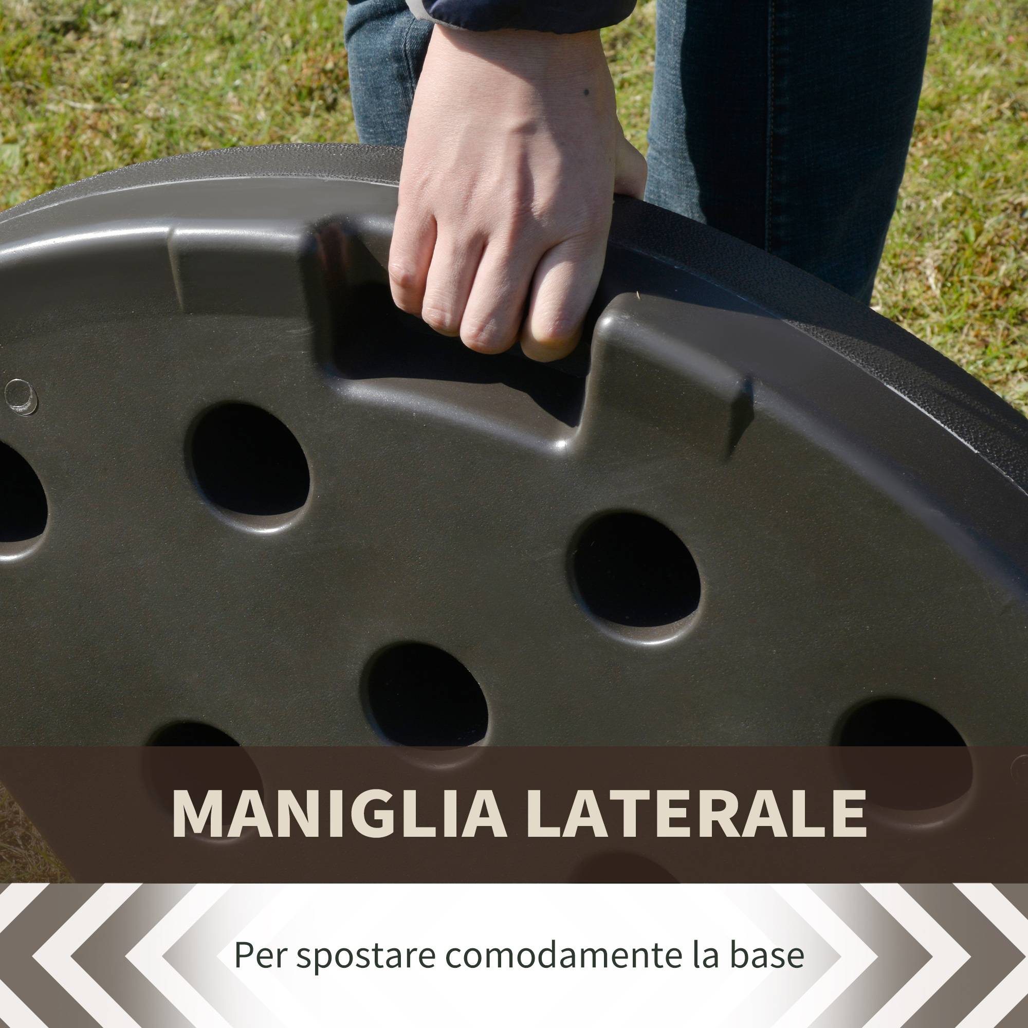 Lot de 4 lests pour parasol, bases en PEHD pliables avec 68 kg d'eau ou 100 kg de sable et eau, 100 x 100 x 10,5 cm, marron - Image 8