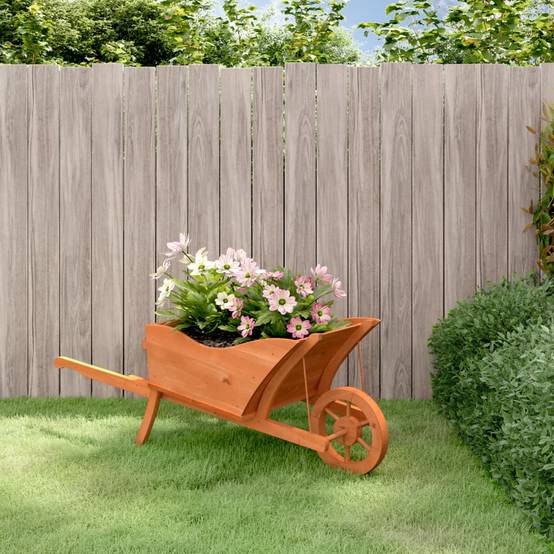 Jardinière brouette bois naturel 128 x 45.5 x 43 cm - PANGIVO - Image 1