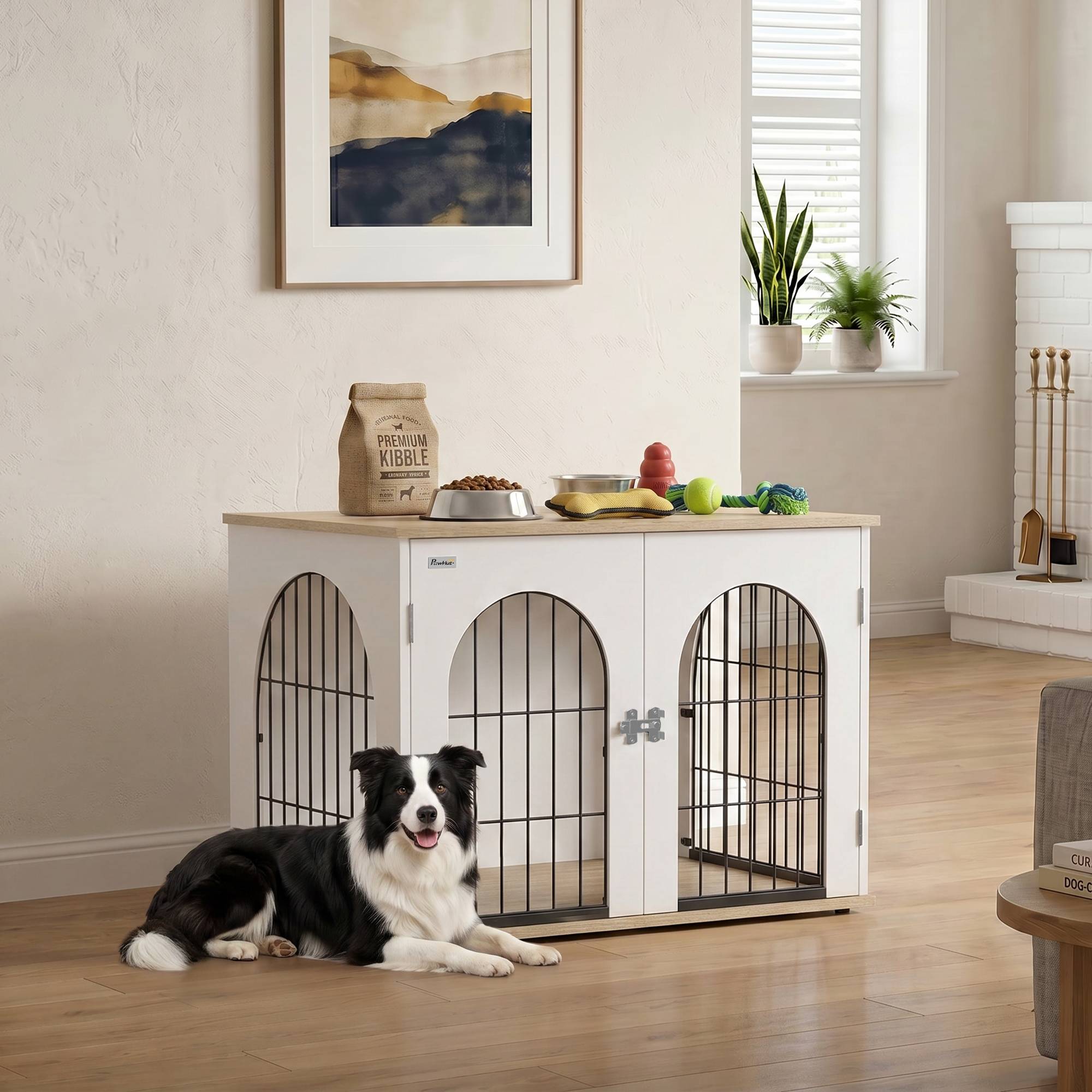 ComfortXL - Cage chien meuble métal blanc 80 x 56 x 59 cm pour chien moyen double porte - ComfortXL Outdoor Living - Image 3
