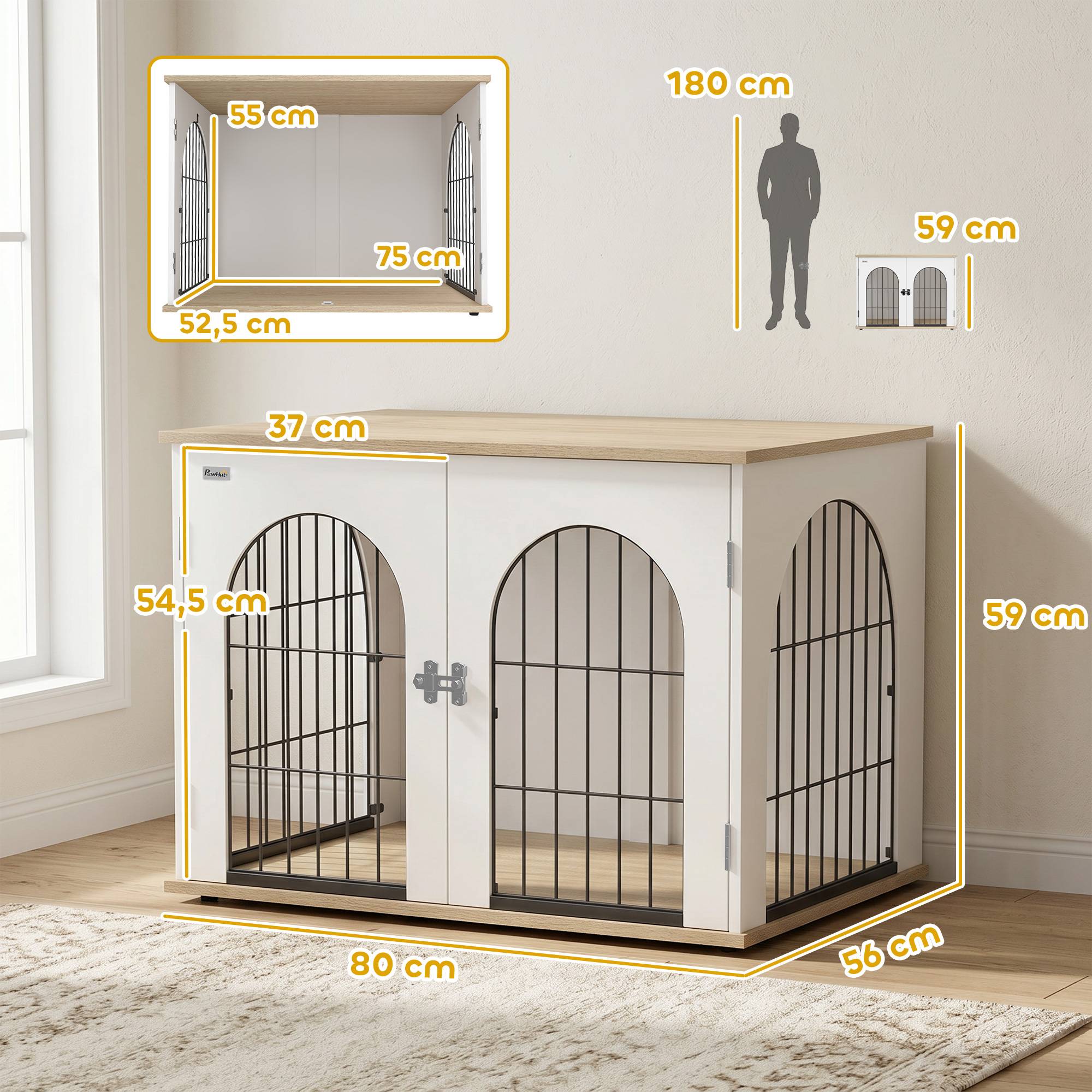 ComfortXL - Cage chien meuble métal blanc 80 x 56 x 59 cm pour chien moyen double porte - ComfortXL Outdoor Living - Image 4