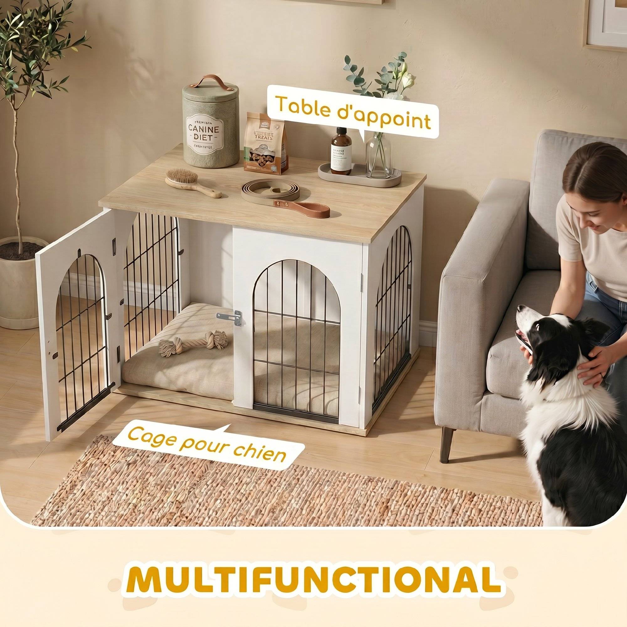 ComfortXL - Cage chien meuble métal blanc 80 x 56 x 59 cm pour chien moyen double porte - ComfortXL Outdoor Living - Image 5