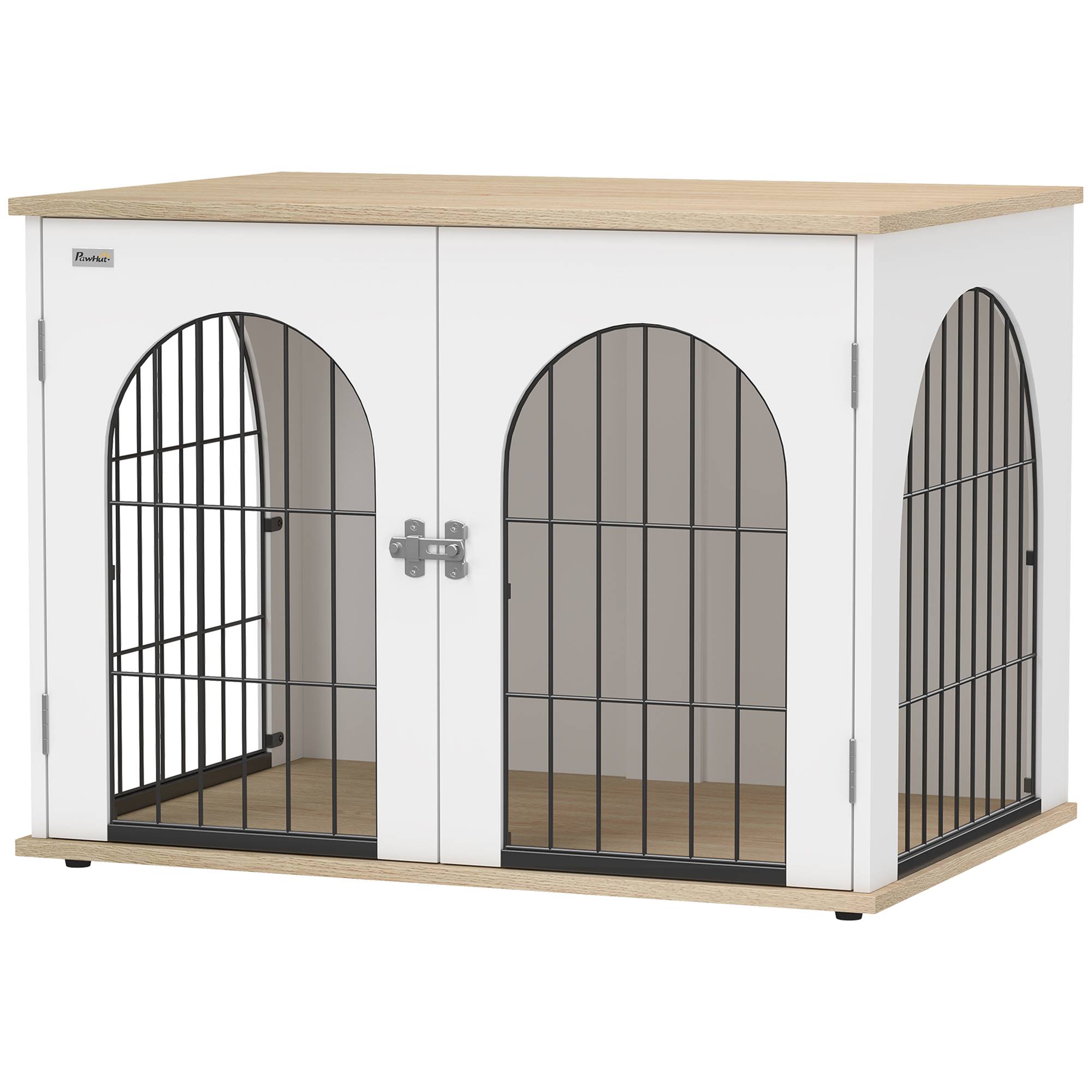 ComfortXL - Cage chien meuble métal blanc 80 x 56 x 59 cm pour chien moyen double porte - ComfortXL Outdoor Living