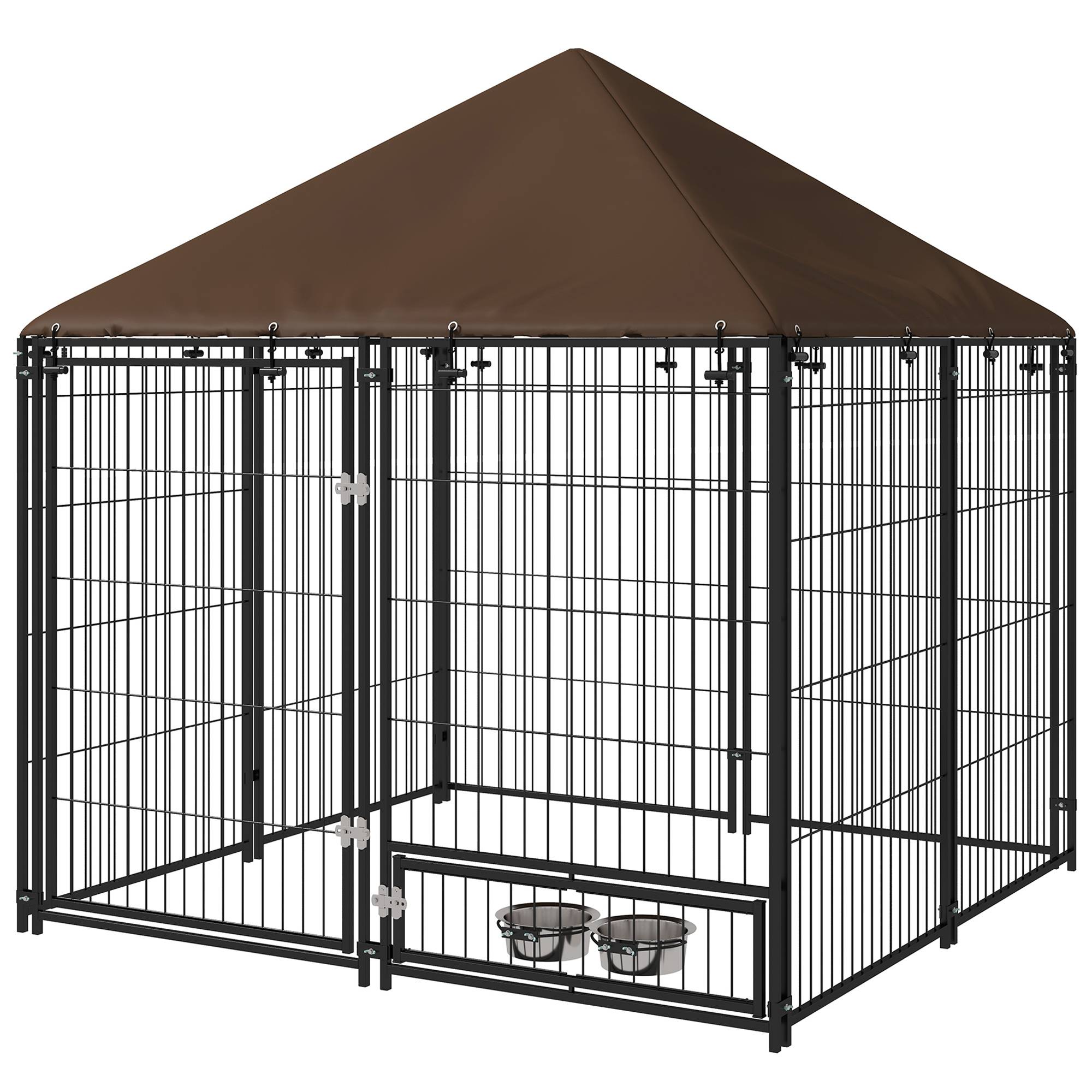 Sans Marque - Chenil extérieur pour Chiens en métal et Tissu Oxford Support gamelle et Toit résistant aux intempéries Espace spacieux - Image 2