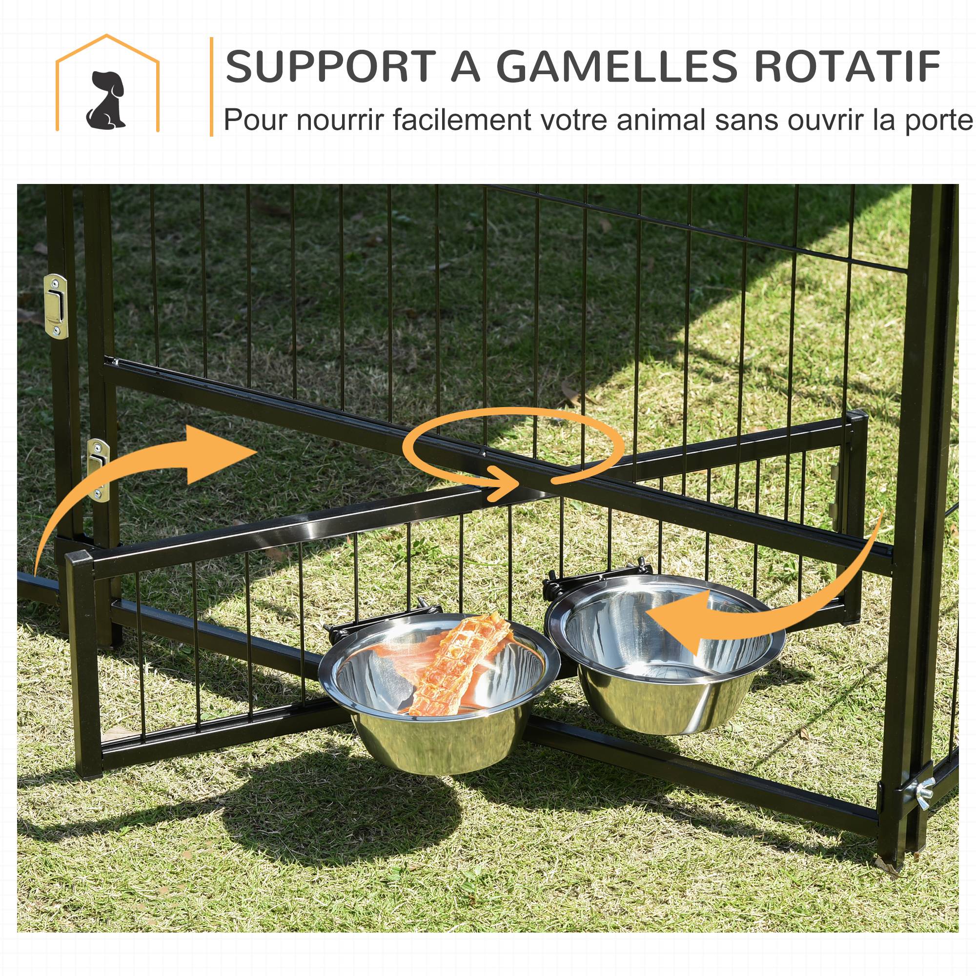 Sans Marque - Chenil extérieur pour Chiens en métal et Tissu Oxford Support gamelle et Toit résistant aux intempéries Espace spacieux - Image 8