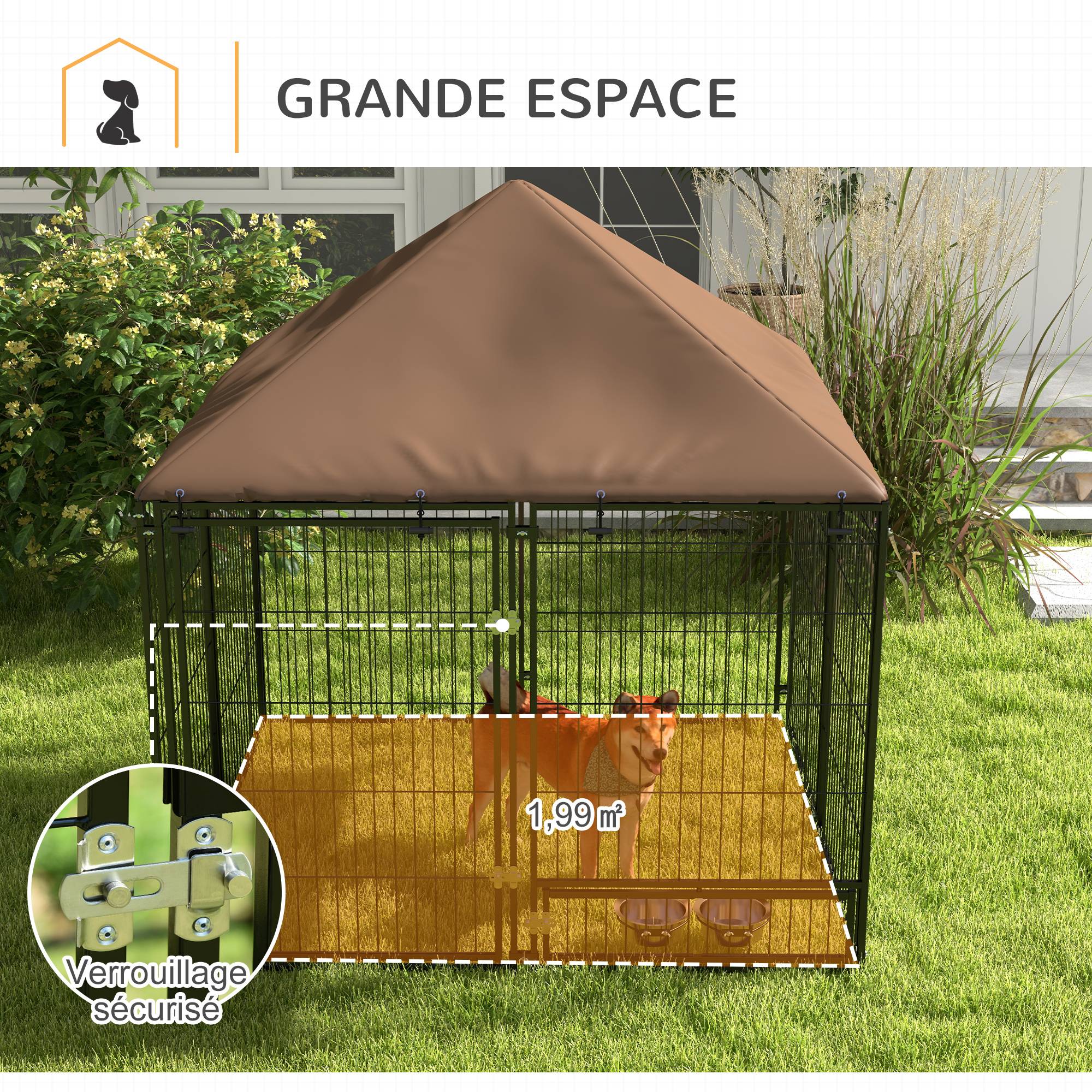 Sans Marque - Chenil extérieur pour Chiens en métal et Tissu Oxford Support gamelle et Toit résistant aux intempéries Espace spacieux - Image 10