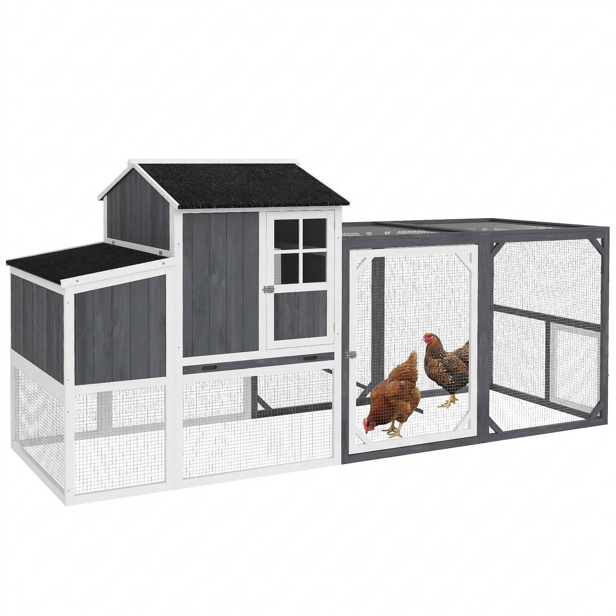 ComfortXL - Poulailler bois de sapin gris 236,5 x 91 x 114 cm pour 3 à 4 poules avec enclos - ComfortXL Outdoor Living - Image 1