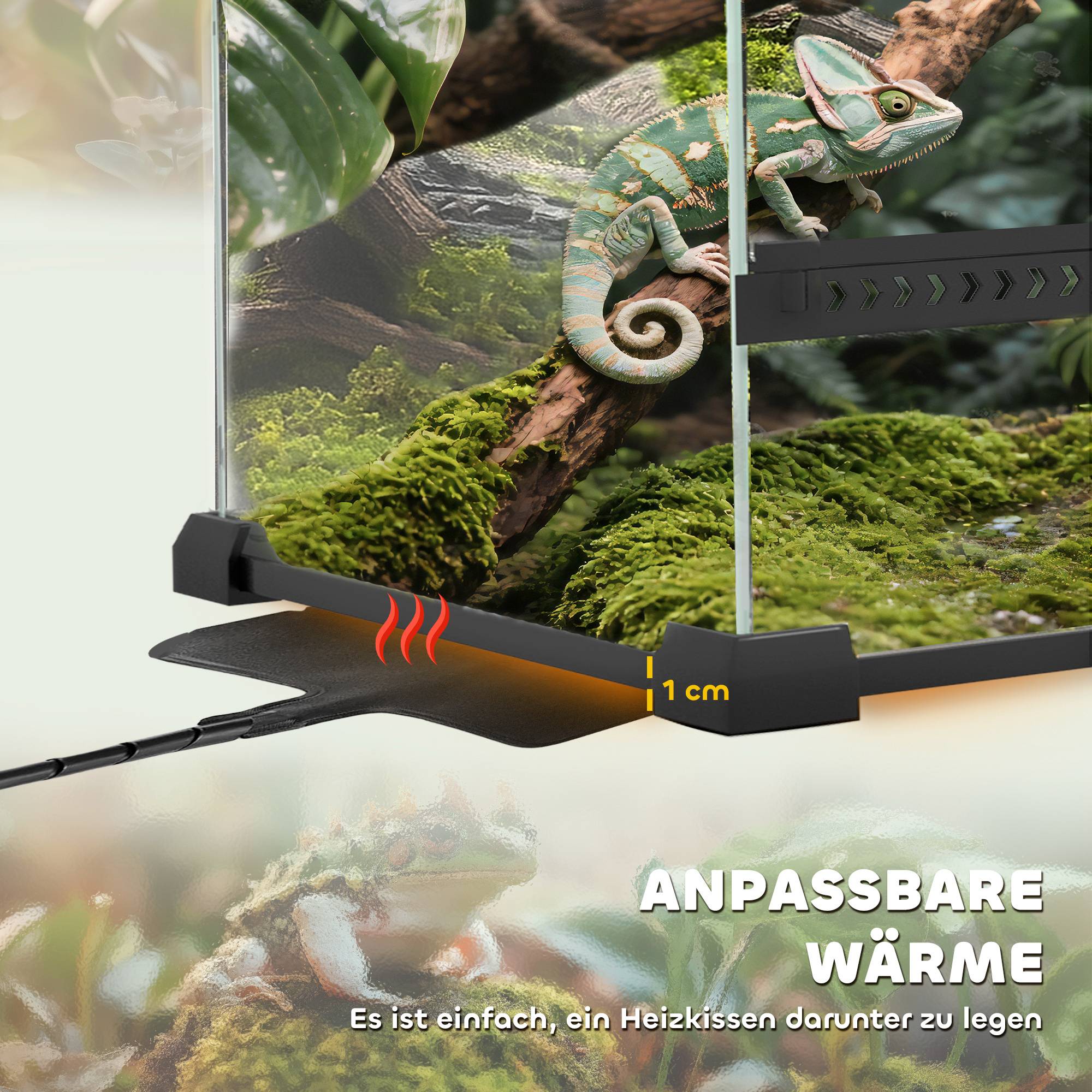 ComfortXL - Terrarium reptiles en verre trempé noir fond étanche surélevé ventilé avec portes frontales et passe-câbles - Image 7