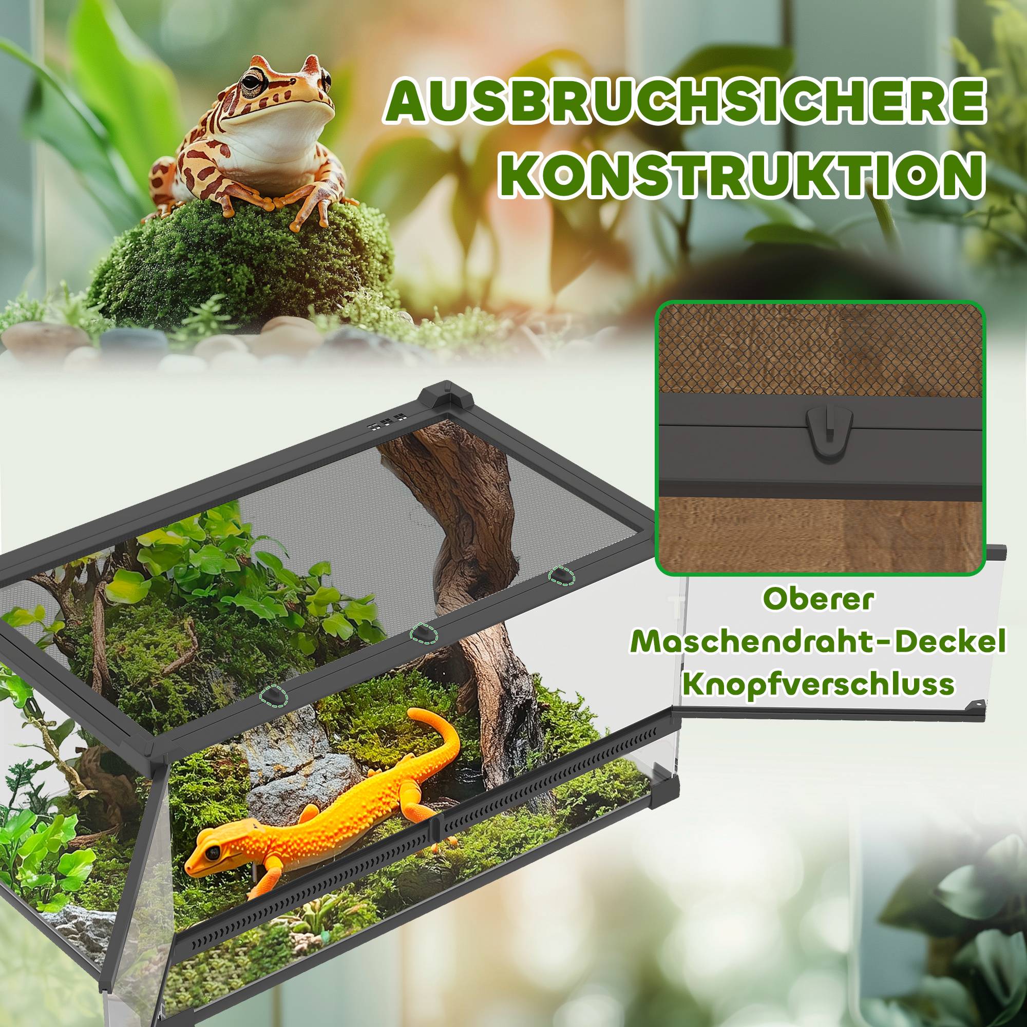ComfortXL - Terrarium reptiles en verre trempé noir fond étanche surélevé ventilé avec portes frontales et passe-câbles - Image 5
