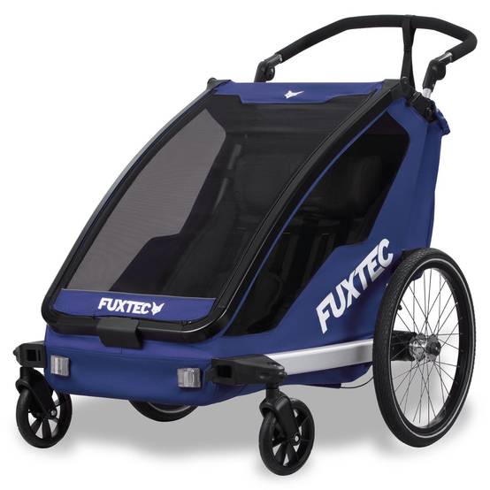 FUXTEC - Remorque vélo bleue - FUXTEC Sport Cruiser - charge max. 45kg, 2 ceintures 5 points, Enfants Poussette Pliable - Image 1