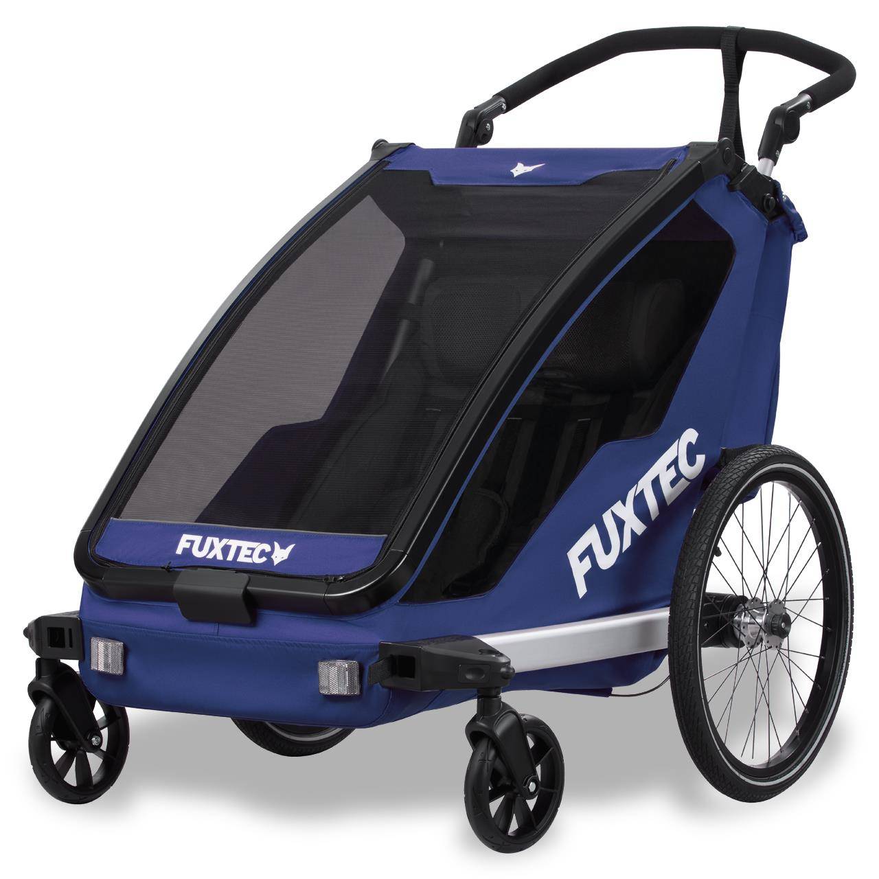 FUXTEC - Remorque vélo bleue - FUXTEC Sport Cruiser - charge max. 45kg, 2 ceintures 5 points, Enfants Poussette Pliable - Image 1