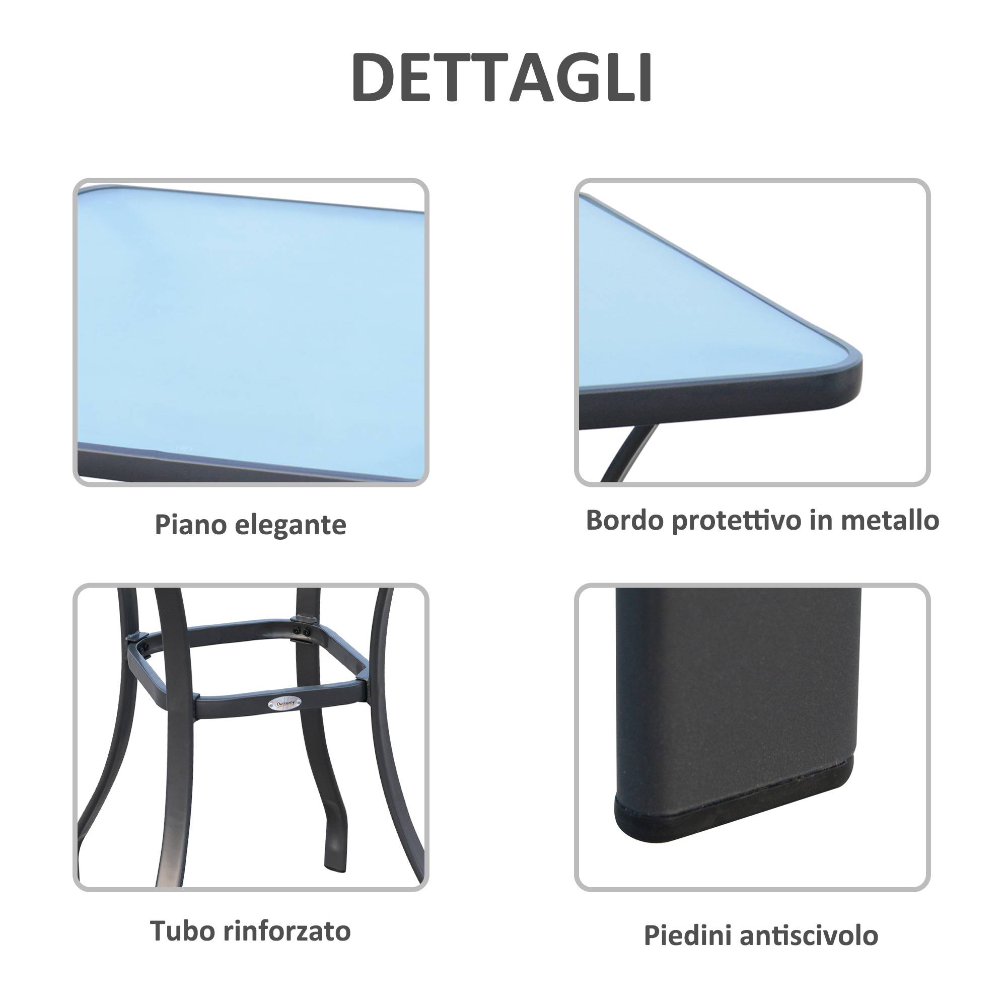 Table moderne plateau verre trempé, table jardin extérieur métal 68,5x68,5x84 cm gris - Image 8