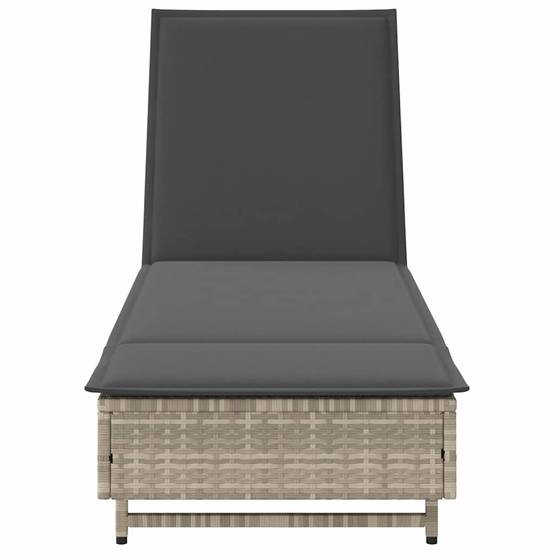 Chaise longue | Transat | Bain de soleil avec roues et coussins gris clair résine tressée - Image 6