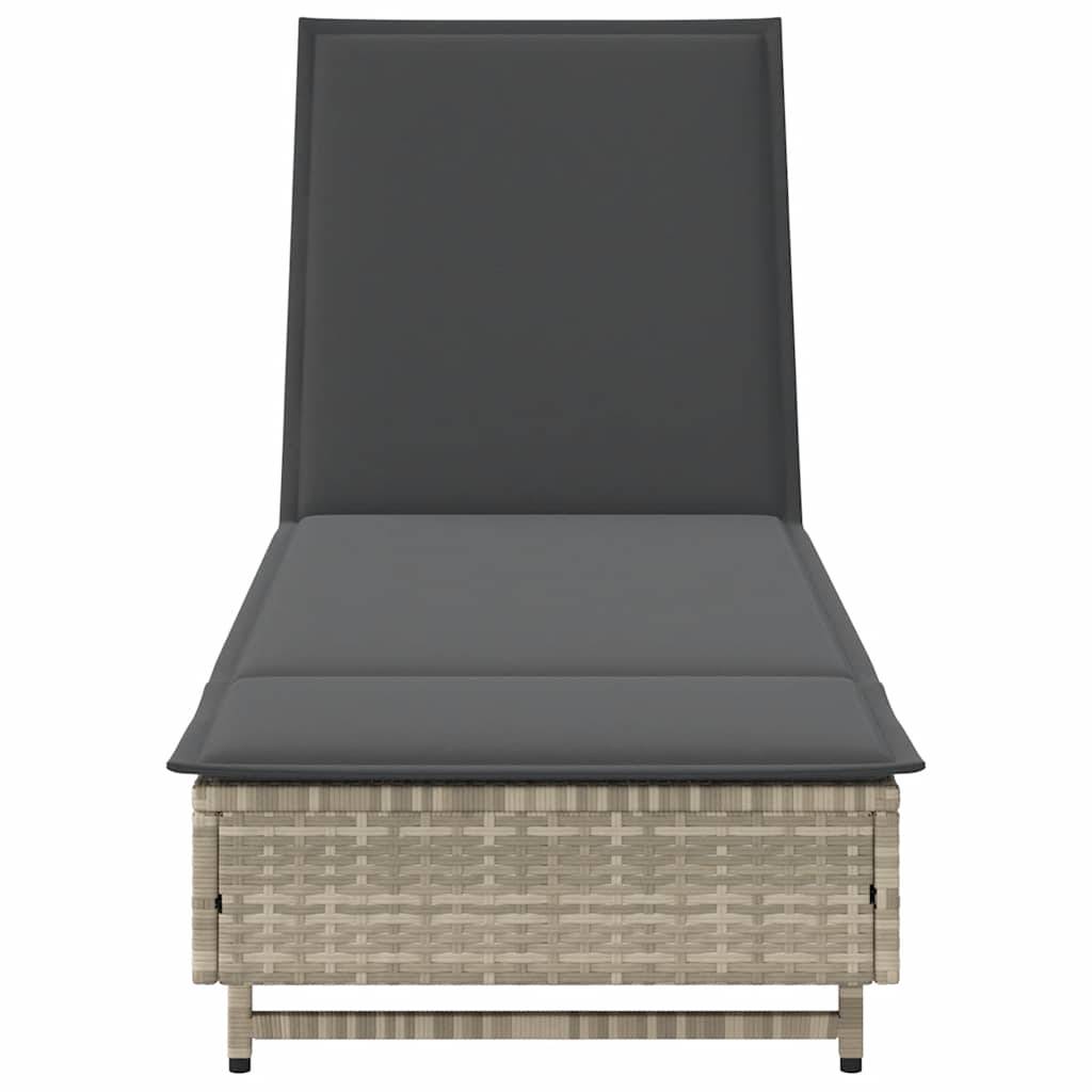 Chaise longue | Transat | Bain de soleil avec roues et coussins gris clair résine tressée - Image 6