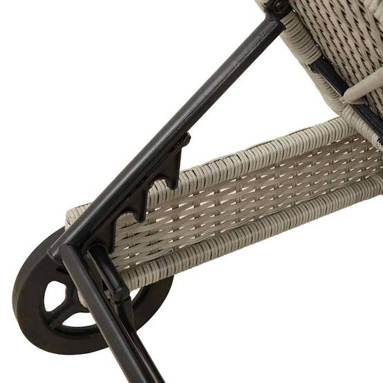 Chaise longue | Transat | Bain de soleil avec roues et coussins gris clair résine tressée - Image 10