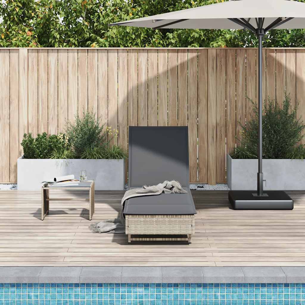 Chaise longue | Transat | Bain de soleil avec roues et coussins gris clair résine tressée - Image 3