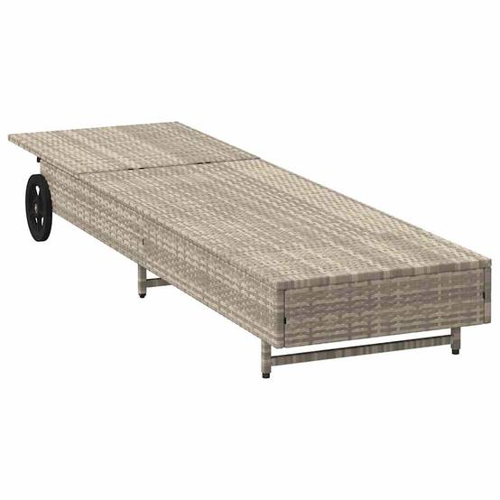 Chaise longue | Transat | Bain de soleil avec roues et coussins gris clair résine tressée - Image 5