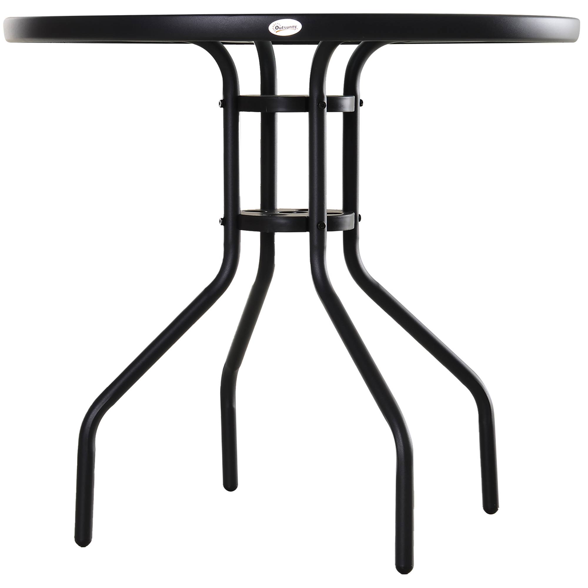 Sans Marque - Table Ronde Bistro de Jardin Ø 80 x 72H cm Espace Installation Parasol Acier époxy Noir Plateau Verre trempé - Image 9
