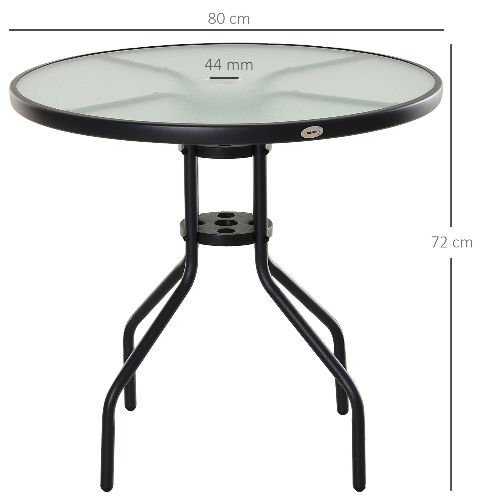 Sans Marque - Table Ronde Bistro de Jardin Ø 80 x 72H cm Espace Installation Parasol Acier époxy Noir Plateau Verre trempé - Image 5
