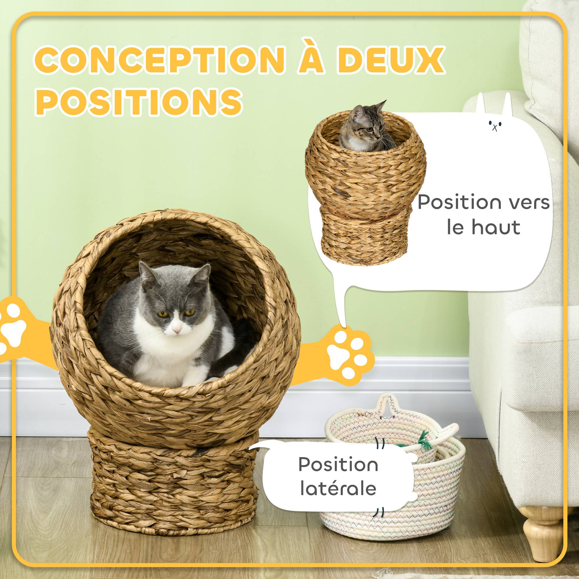Sans Marque - Panier chat lit surélevé chat cosy niche grotte à chat grand confort dim. 40L x 37l x 51H cm coussin moelleux beige inclus - Image 6