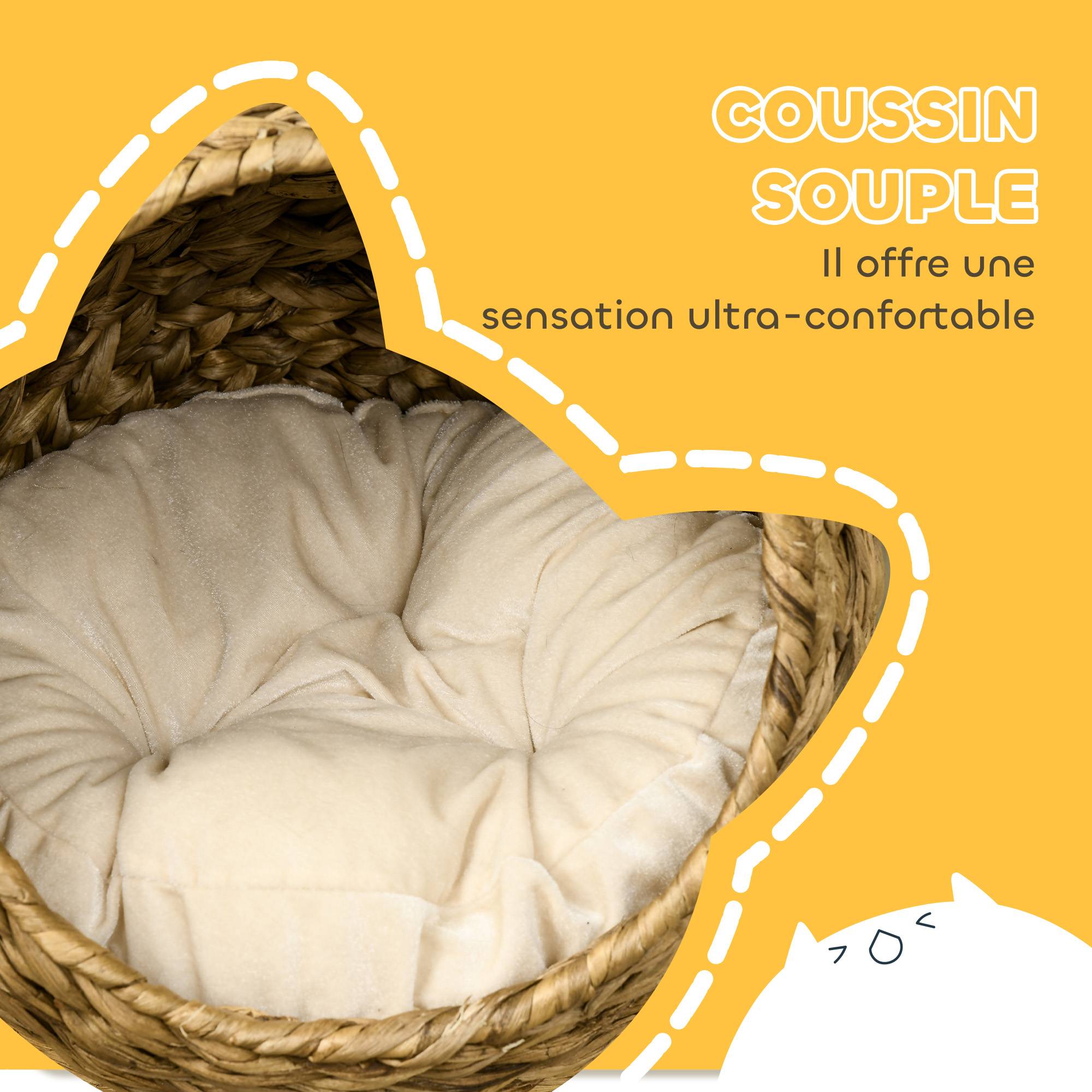 Sans Marque - Panier chat lit surélevé chat cosy niche grotte à chat grand confort dim. 40L x 37l x 51H cm coussin moelleux beige inclus - Image 8