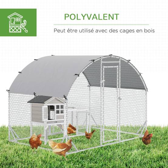Enclos pour volailles acier galvanisé argenté 280 x 190 x 197 cm - PANGIVO - Image 7