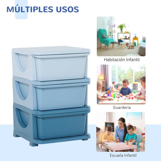 Tour de Rangement Enfant 3 Tiroirs, Organisateur de Jouets 3+, Bords Arrondis et Poignées, Chambre/Salle de Jeux, 37 x 37 x 56,5 cm, Bleu - Image 9