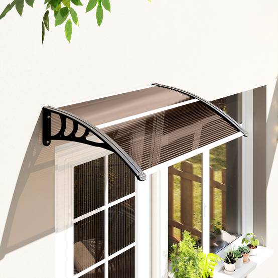 Store extérieur pour porte et fenêtre 75 x 100 cm, protection contre le soleil et la pluie, avec support en alliage d'aluminium marron - Image 3