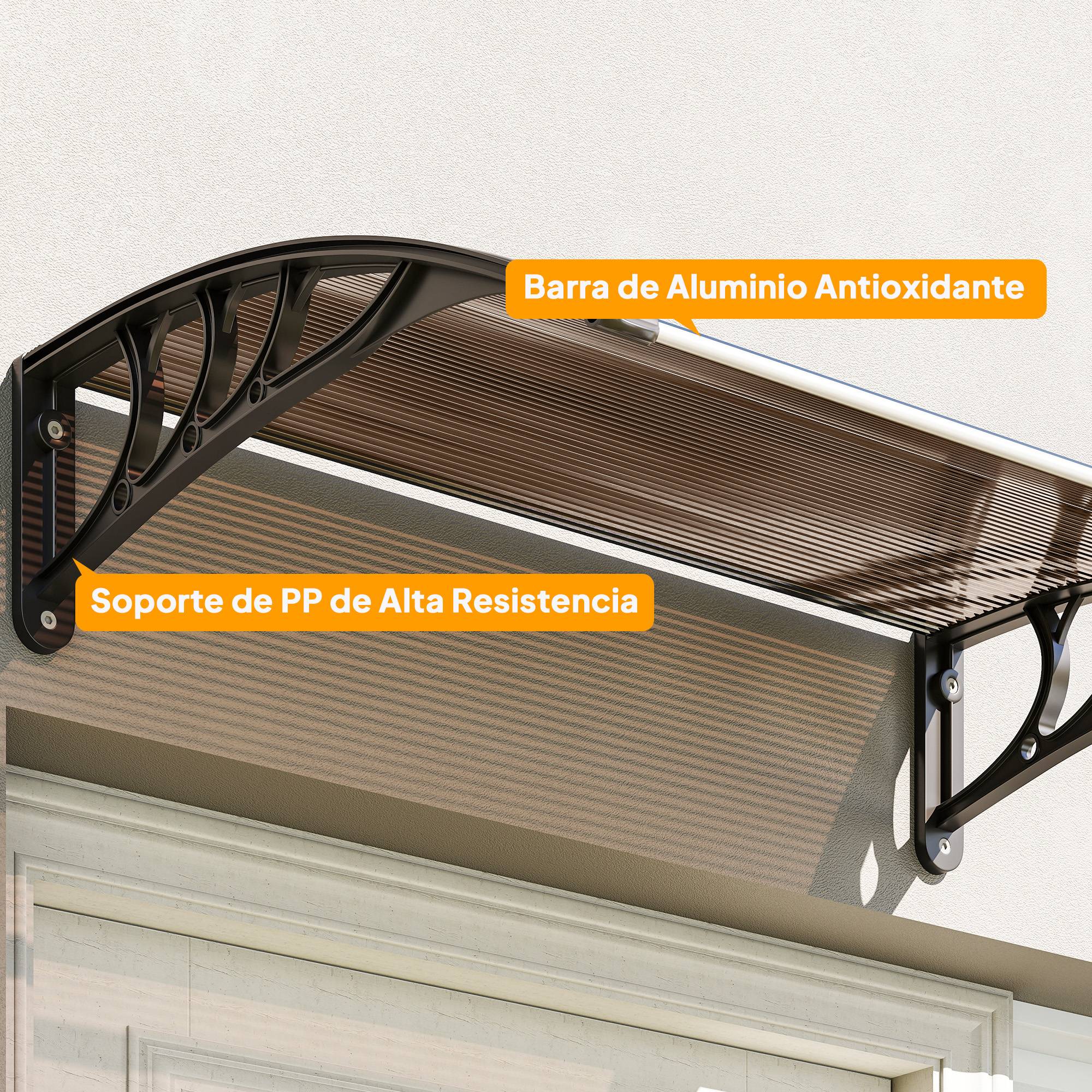 Store extérieur pour porte et fenêtre 75 x 100 cm, protection contre le soleil et la pluie, avec support en alliage d'aluminium marron - Image 10