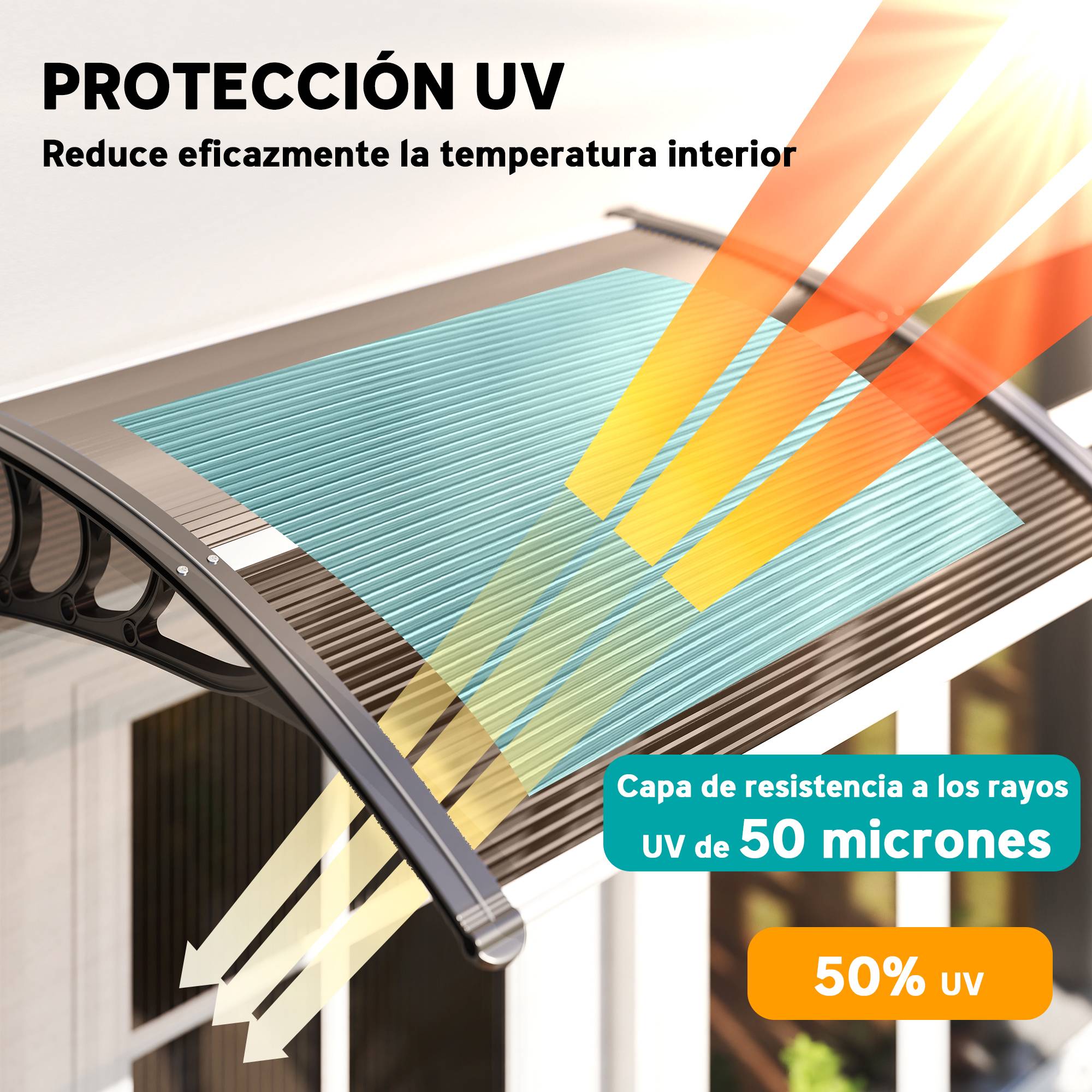 Store extérieur pour porte et fenêtre 75 x 100 cm, protection contre le soleil et la pluie, avec support en alliage d'aluminium marron - Image 6