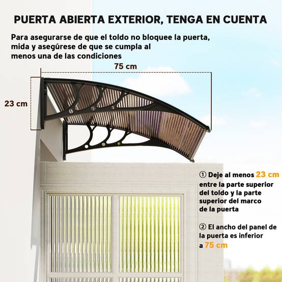 Store extérieur pour porte et fenêtre 75 x 100 cm, protection contre le soleil et la pluie, avec support en alliage d'aluminium marron - Image 9