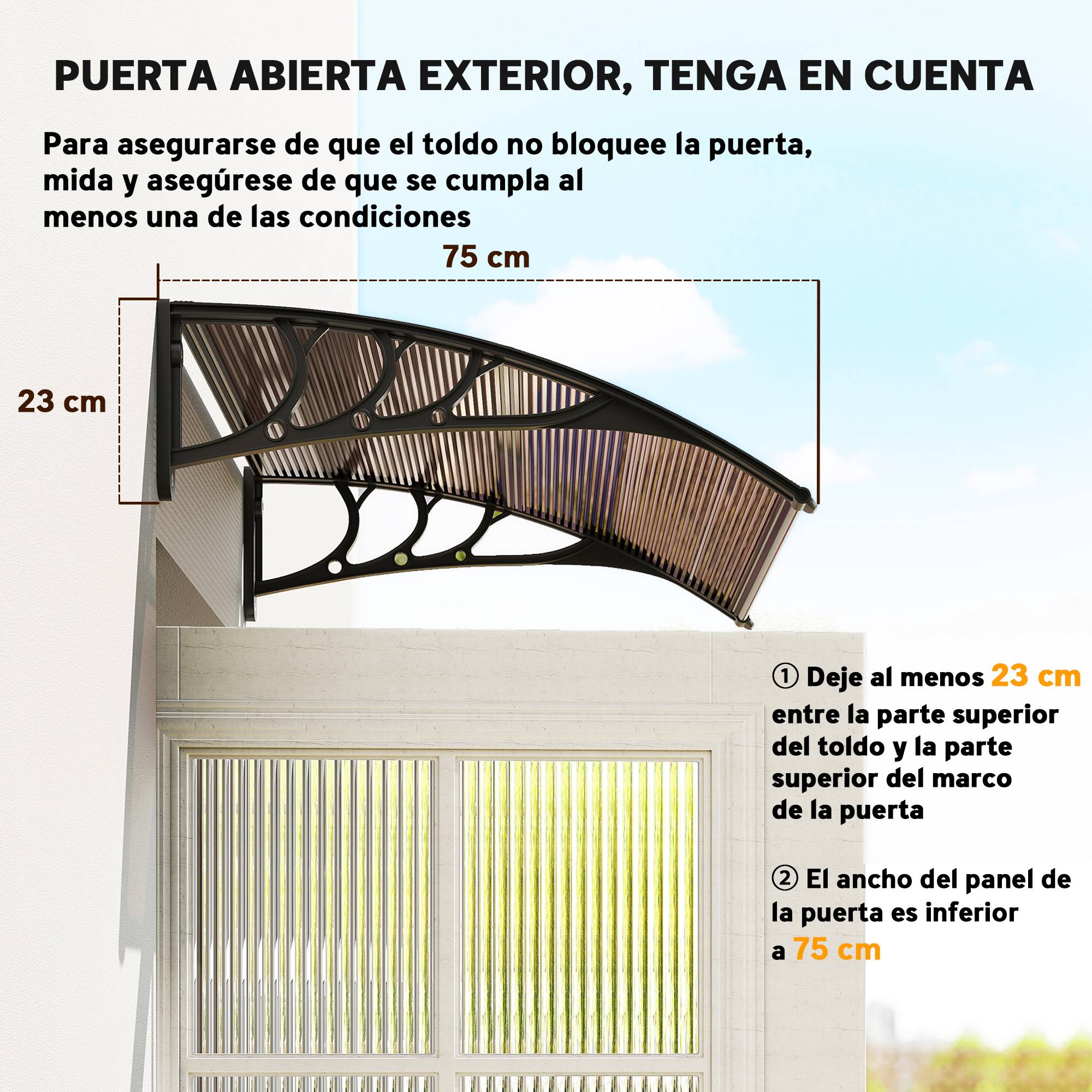 Store extérieur pour porte et fenêtre 75 x 100 cm, protection contre le soleil et la pluie, avec support en alliage d'aluminium marron - Image 9