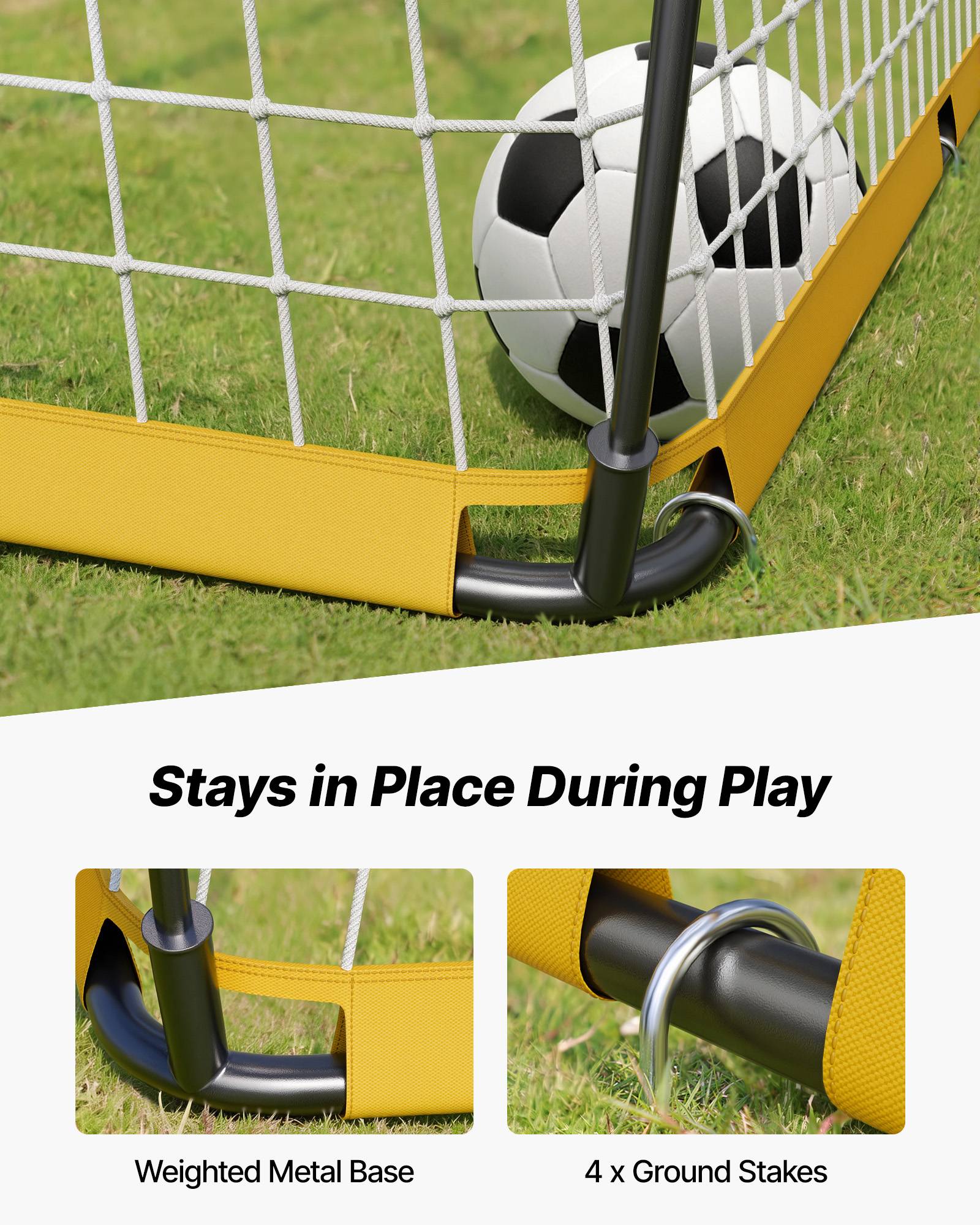 Vevor - VEVOR But de football portable 1828x3657 mm, structure acier et fibre de verre, filet Dacron, sac de transport, jaune. - Image 5