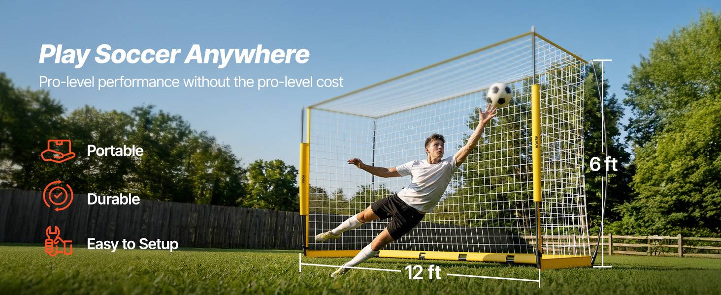 Vevor - VEVOR But de football portable 1828x3657 mm, structure acier et fibre de verre, filet Dacron, sac de transport, jaune. - Image 9