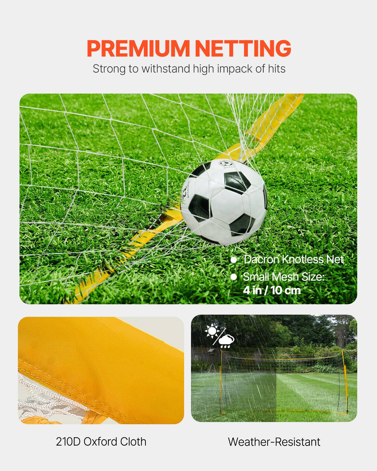 Vevor - VEVOR But de football portable 1828x3657 mm, structure acier et fibre de verre, filet Dacron, sac de transport, jaune. - Image 3