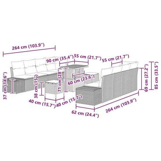 Canapé d'Angle de Jardin Modulable XXL 10 Places, Résine Tressée Beige, Pieds Ajustables pour Stabilité, Idéal Terrasse – ComfortXL Outdoor Living - Image 8
